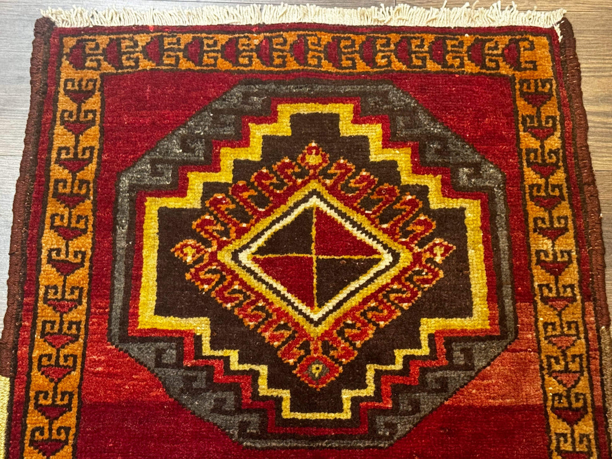 Small Antique Turkish Yastik Rug 2x3, Double Medallions, Geometric, Red, Wool - Jewel Rugs, view 4
