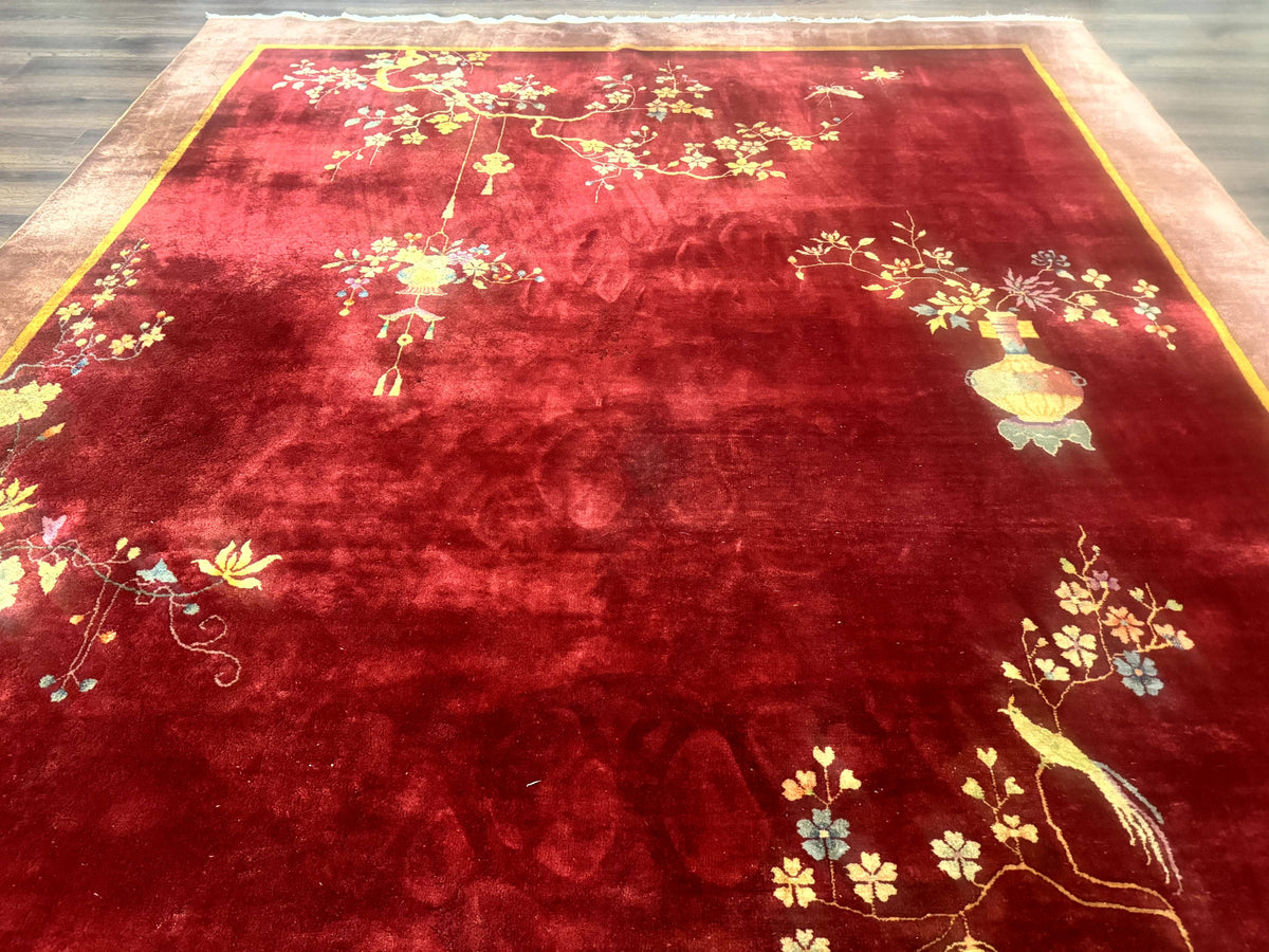 Red Chinese Art Deco Rug 9x11, Simple Design, Wool Chinese Area Rug, Antique - Jewel Rugs, view 12