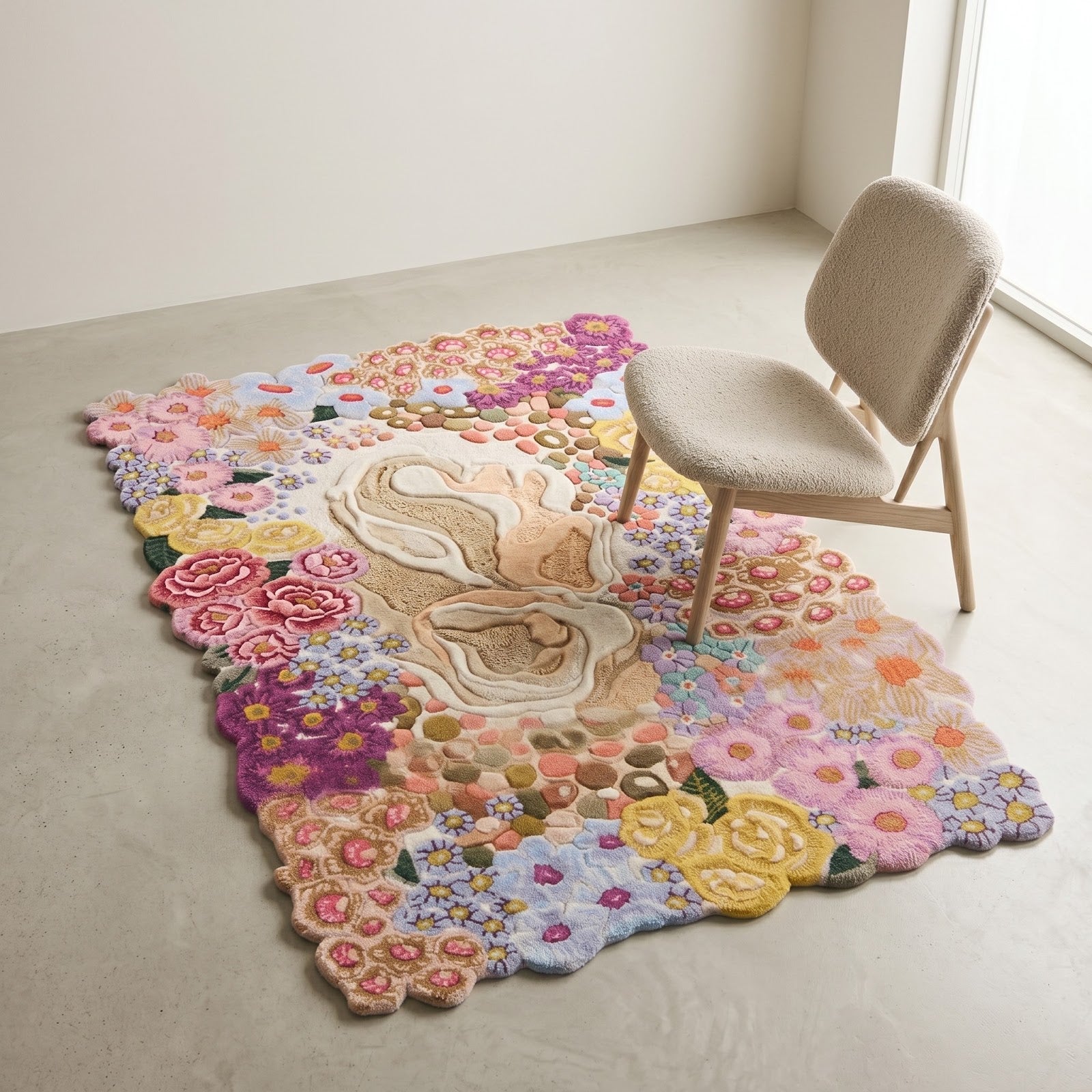 Floral Garden Irregular Hand Tufted Wool Rug | Multicolor Botanical Bloom Statement Area Rug — 2x3 ft'