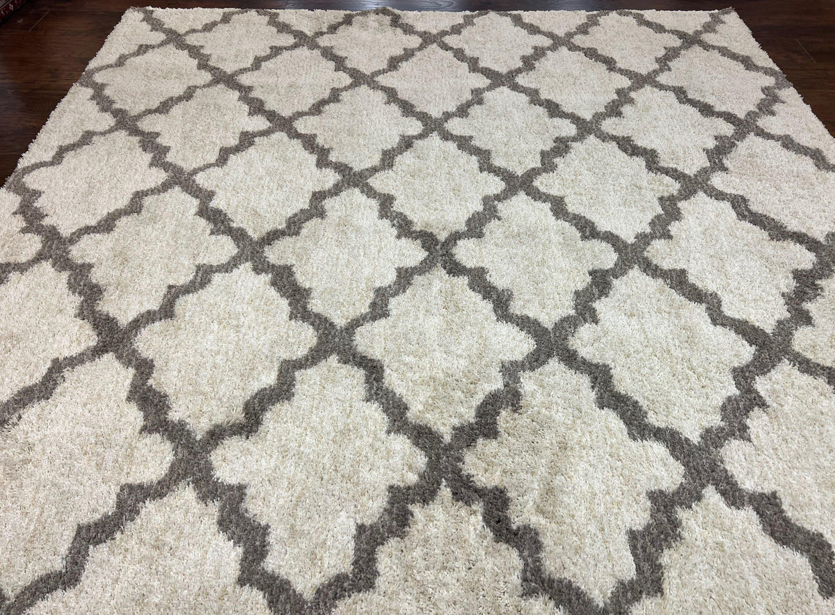 Modern Shag Rug, Ivory and Gray, Diamond Panel Design, Room Sized Area Rug - Jewel Rugs, view 2