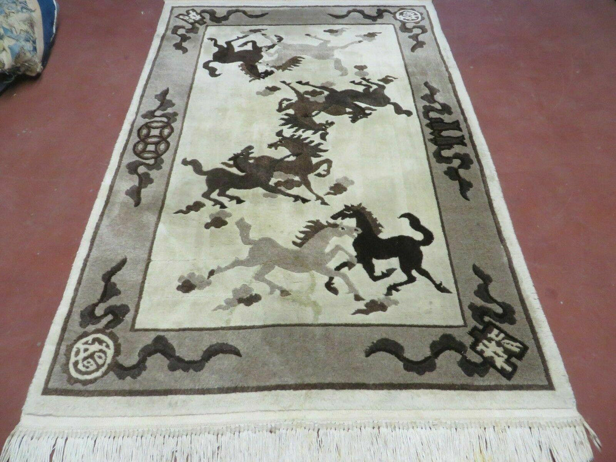 4' X 6' Modern Tibetan Nepal Art Deco Chinese Hand Knotted Wool Rug Horses Nice - Jewel Rugs, view 2