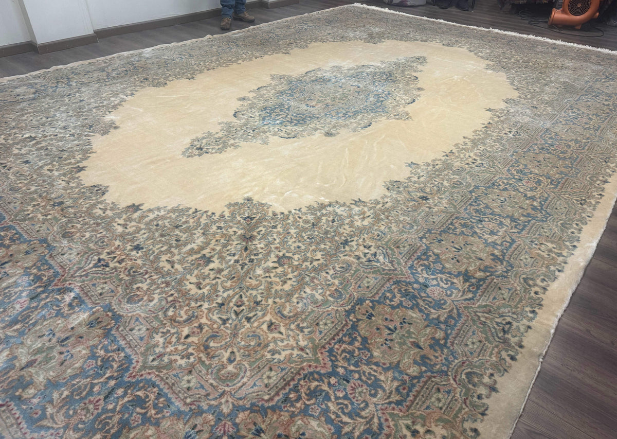 Palace Size Persian Kerman Rug 12x18, Floral Semi Open Field, Signed, Fine 240 KPSI - Jewel Rugs, view 2