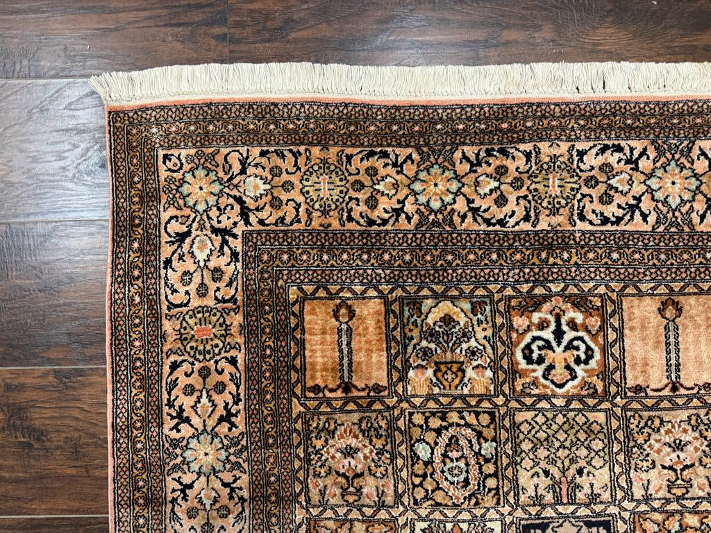 Indian Kashmiri Silk Rug 4x6, Panel Design, Multicolor, Fine - Jewel Rugs, view 7