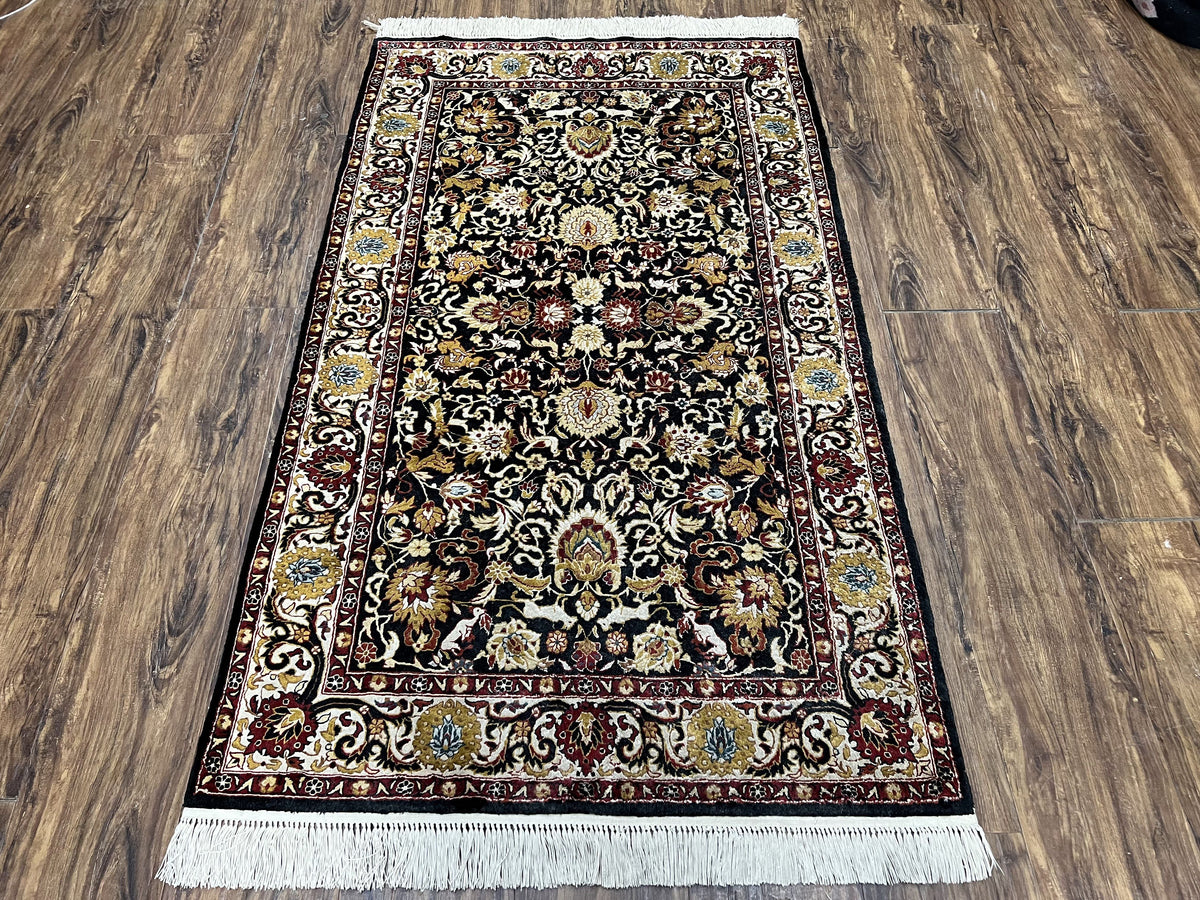 Sino Persian Silk Rug 3x5 Oriental Carpet 3 x 5 Fine Silk Rug, Black Ivory Gold, Animal Motifs, Flowers, High Quality, Vintage Silk Rug Wow - Jewel Rugs, view 2