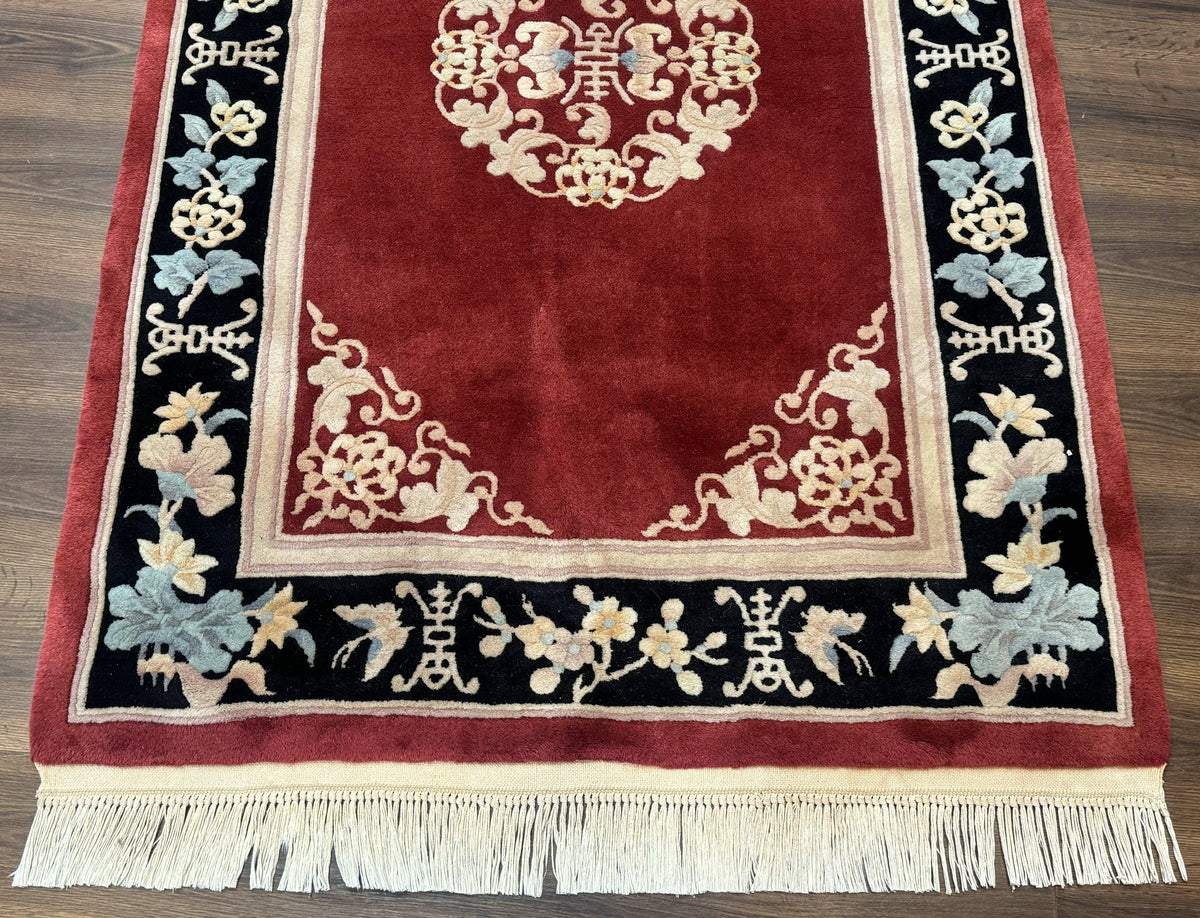 Dark Red Chinese Wool Rug 4x6, Chinese 90 Line Rug, Carving Rug, Handmade, Pair B - Jewel Rugs, view 6