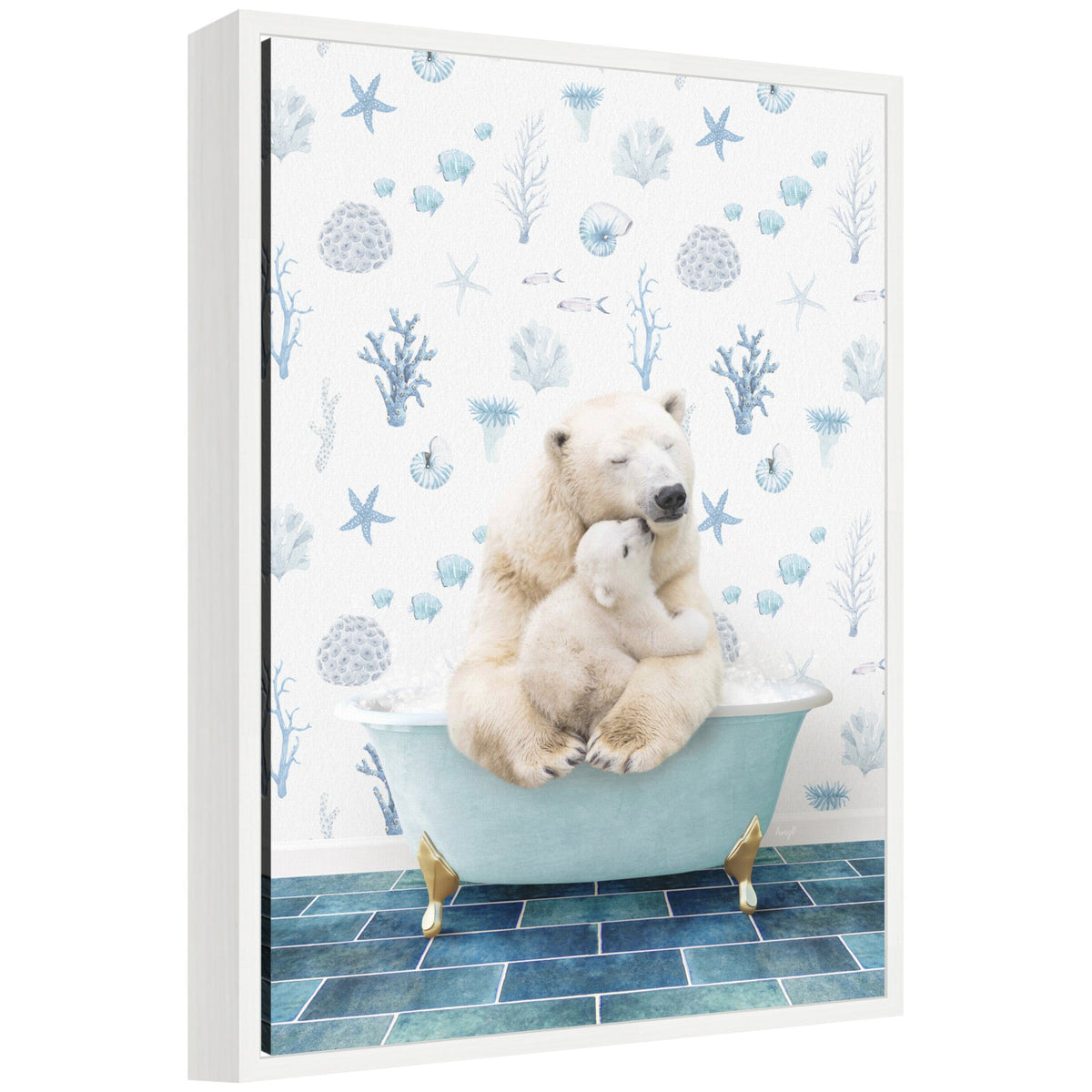 Sylvie Mother and Baby Polar Bear in Under the Sea Bathtub Framed Canvas by Amy Peterson