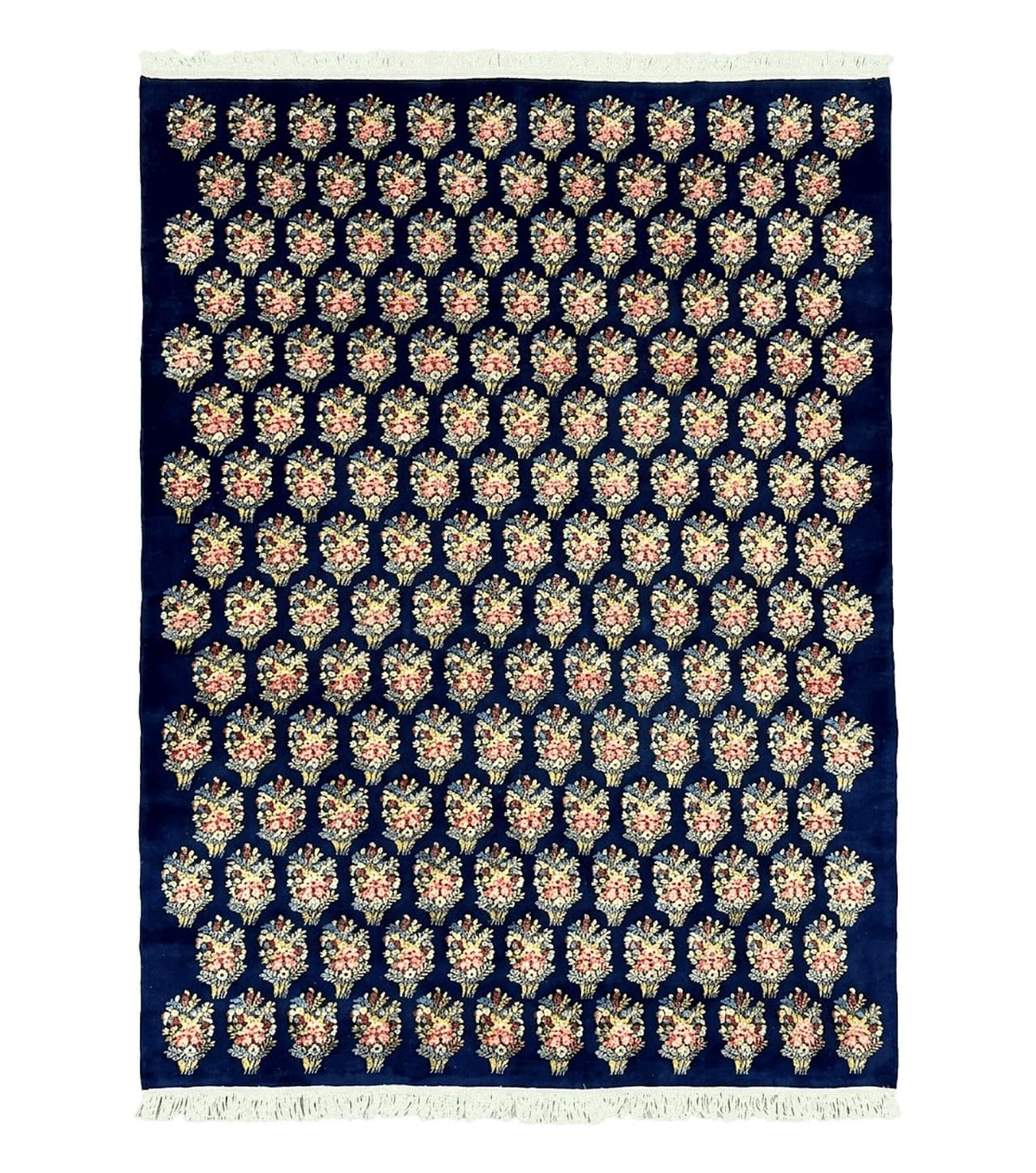 Persian Rug 9x12, Authentic Hand Knotted Carpet, Repeated Floral Motif Garden of Eden, Navy Blue Wool Rug 9 x 12, Semi Antique Kirman Rug - Jewel Rugs