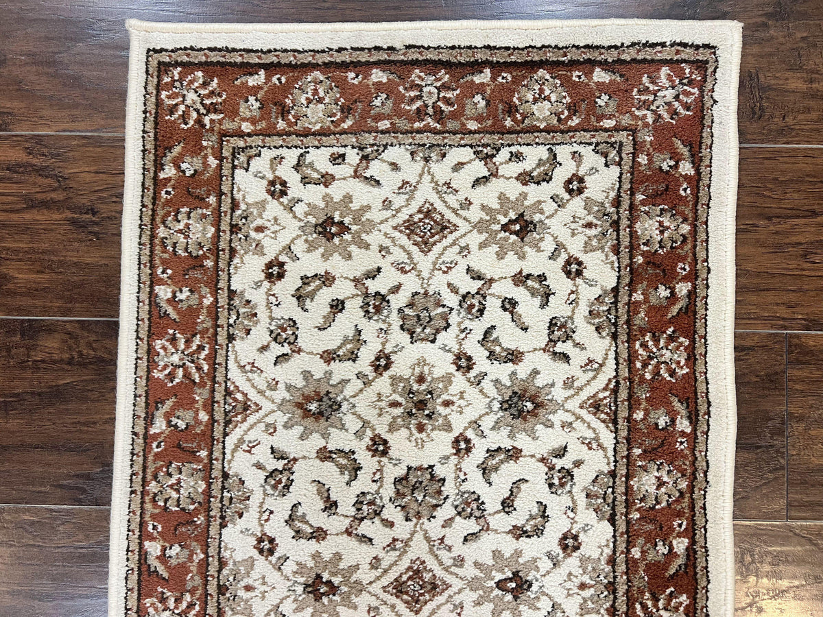 Runner Rug 2 x 7.6, Skinny Runner, Oriental Rug for Hallway, Ivory & Rust Red, Floral Allover - Jewel Rugs, view 4