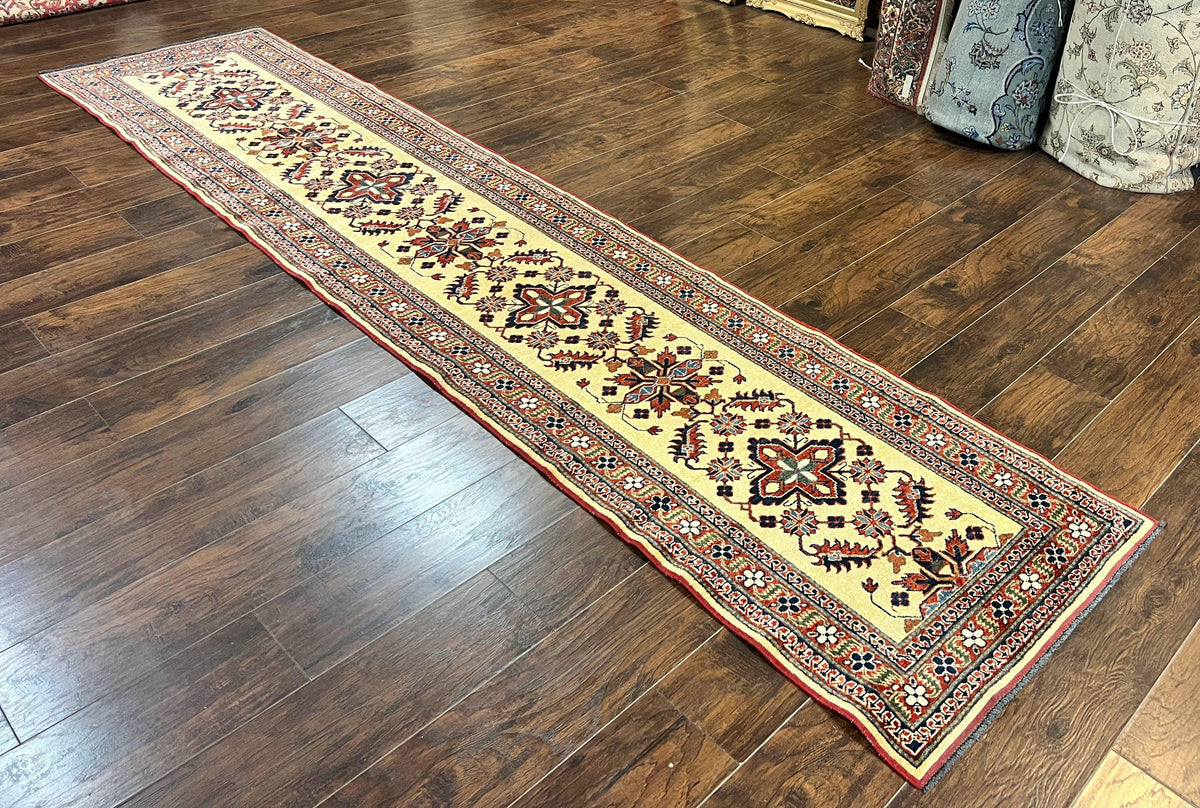 Afghan Heriz Runner Rug 2.9 x 12, Vintage Hand Knotted Persian Carpet for Hallway, 12ft Runner, Wool, Cream - Jewel Rugs, view 3