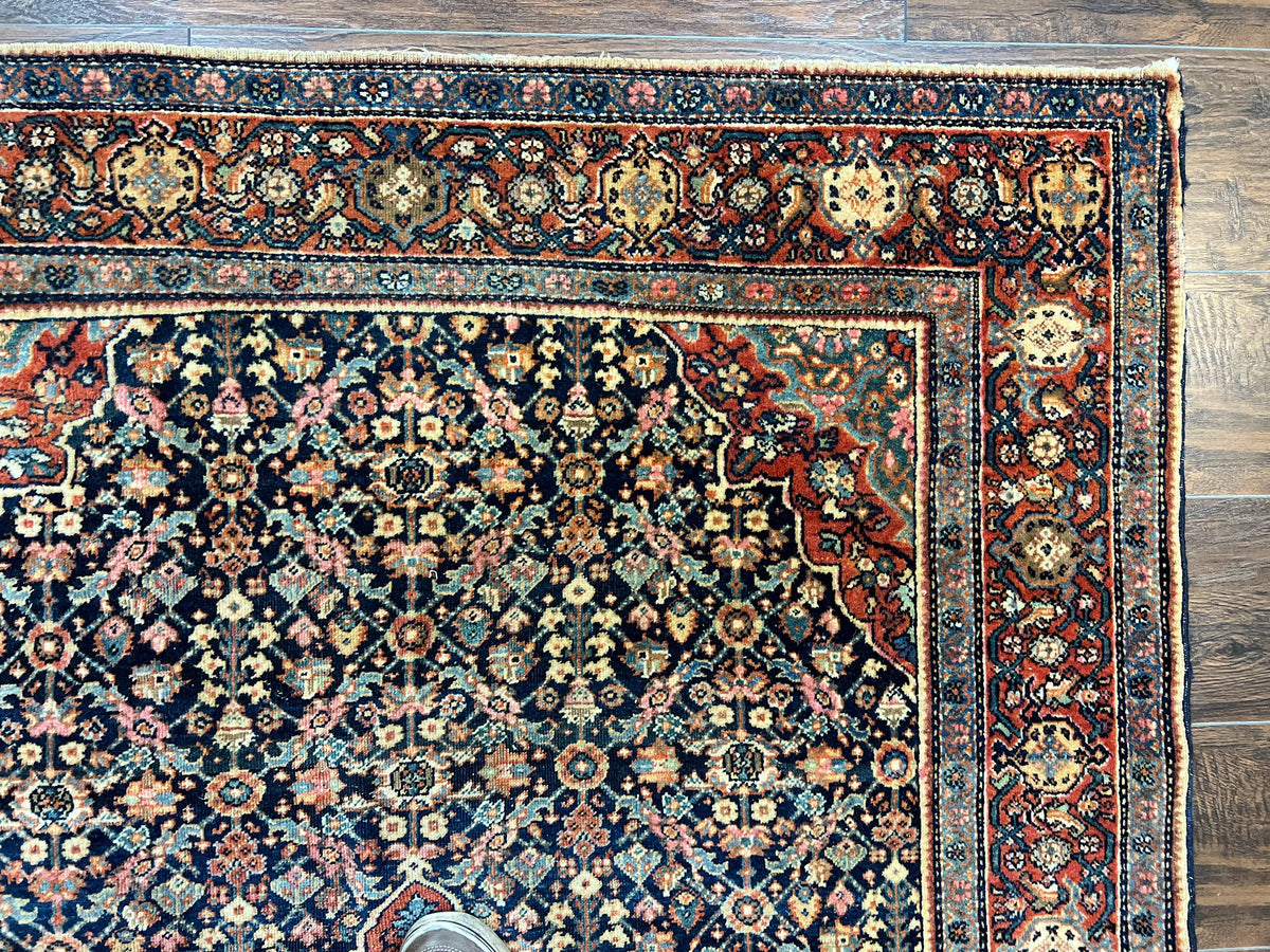 Persian Rug 4x7 Antique Sarouk Farahan Carpet, Navy Blue and Red Wool Rug - Jewel Rugs, view 8