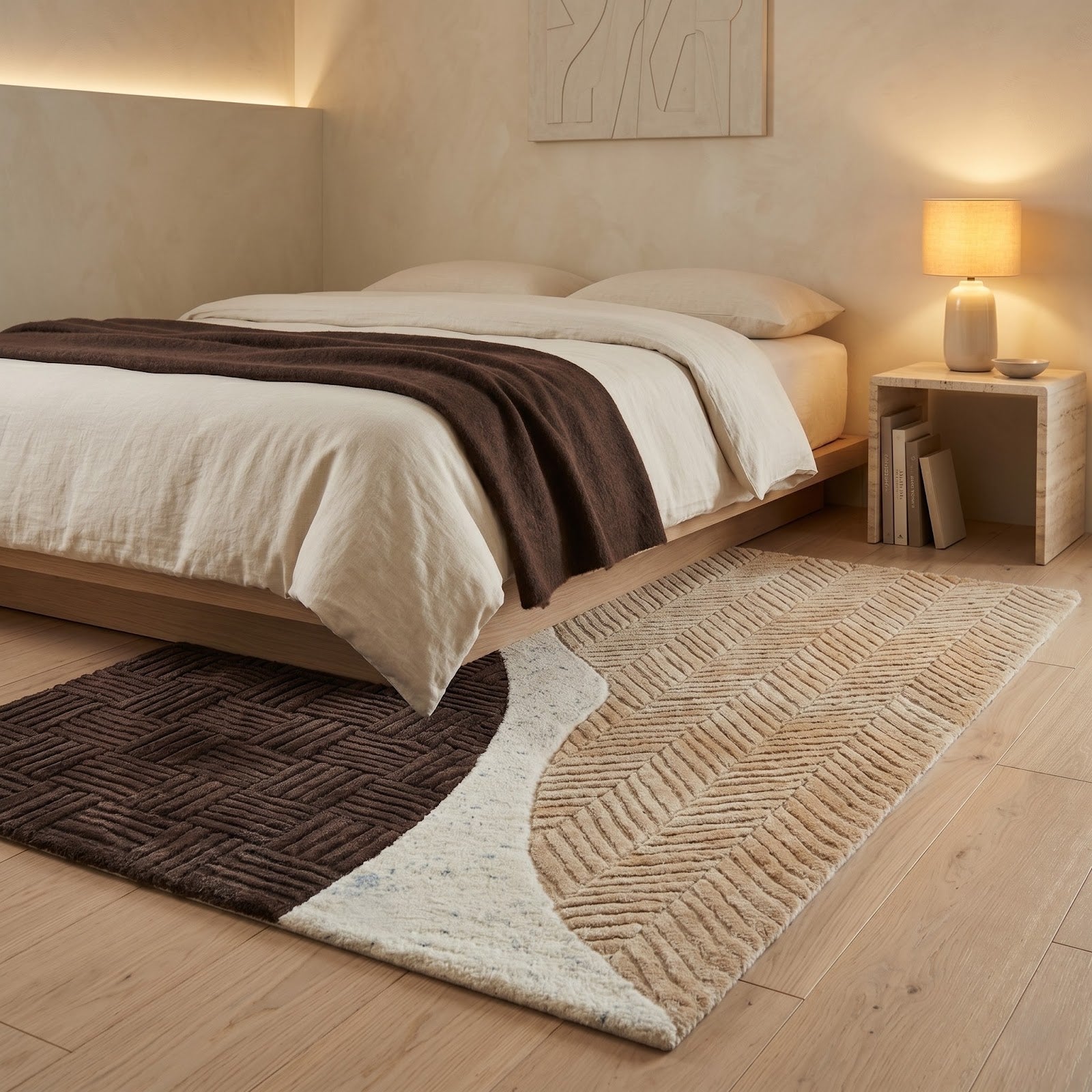 Textured Organic Hand Tufted Wool Rug | Beige, Ivory & Chocolate Brown Contemporary Area Rug — 2x3 ft'