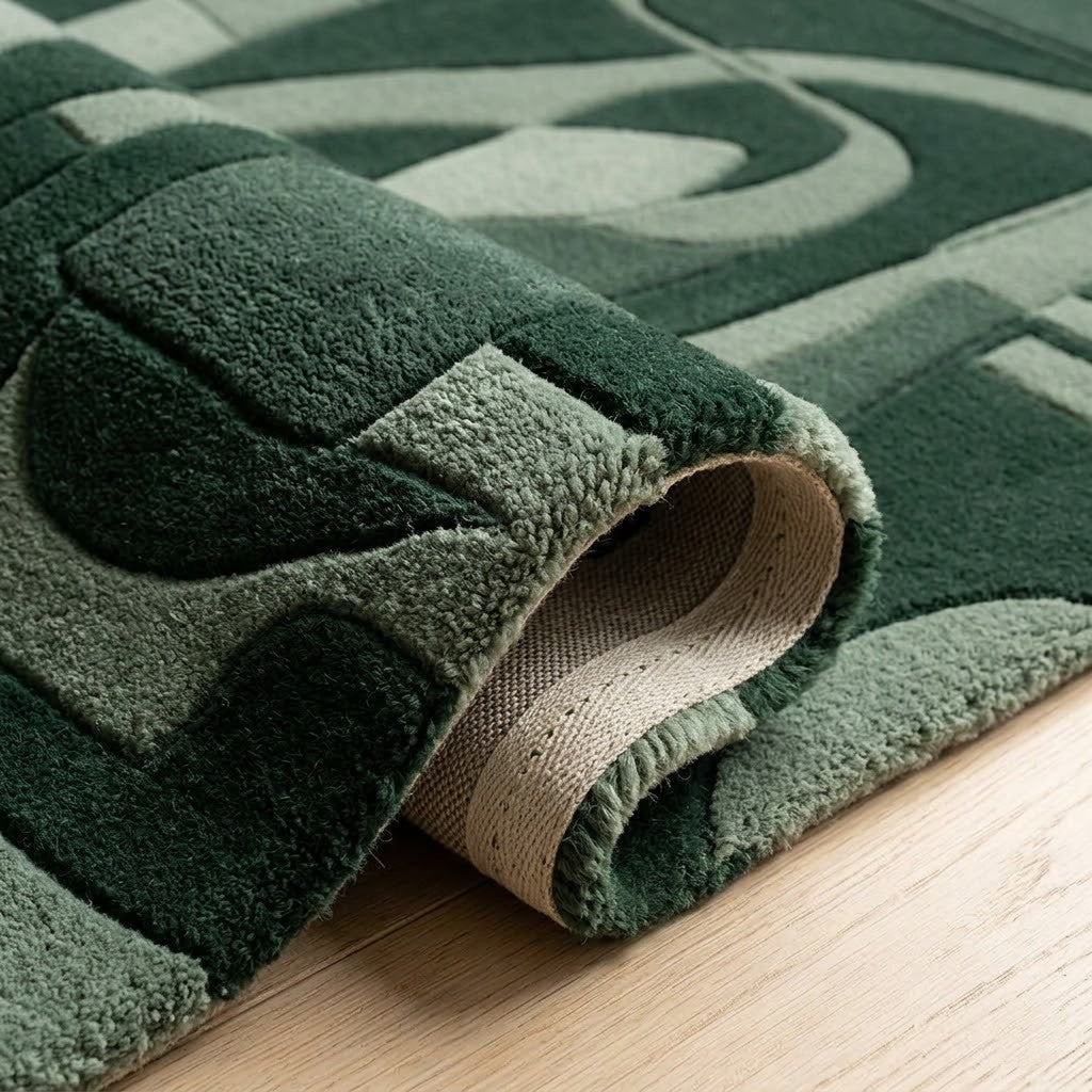 Green Abstract Hand Tufted Wool Rug | Modern Contemporary Area Rug — 2x3 ft'