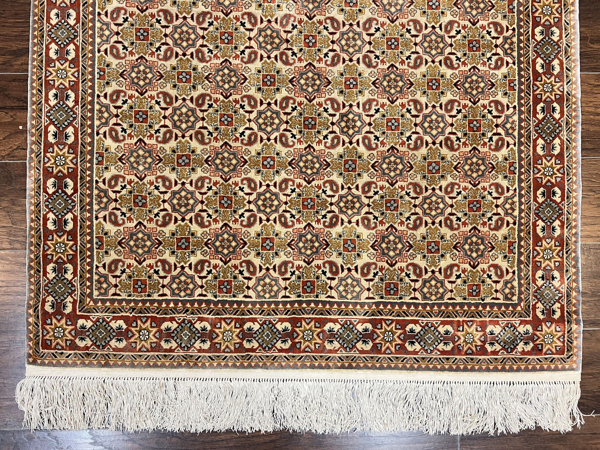 Turkish Kayseri Silk Rug 4x6, Hand Knotted Handmade Vintage Allover Pattern, Fine Silk Oriental Carpet 4 x 6 ft, Traditional Rug, Cream - Jewel Rugs, view 5