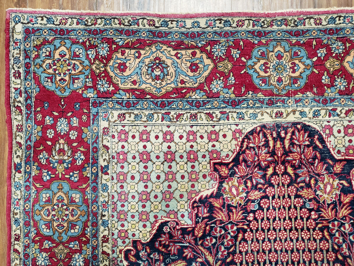Antique Persian Tehran Rug 5x8, Midnight Blue and Red, Hand-Knotted, Wool - Jewel Rugs, view 7