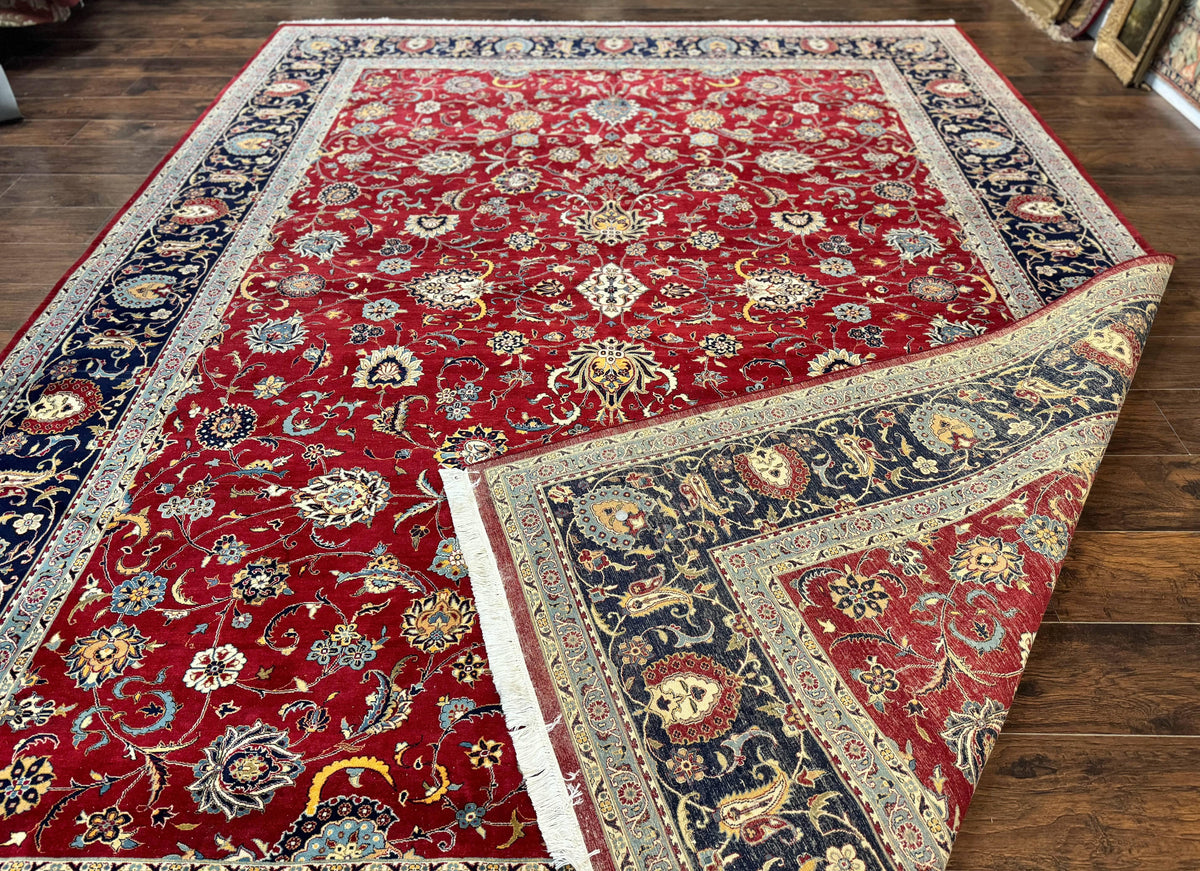 Pak Persian Rug 9x12, Red and Navy Blue, Floral Allover, Hand Knotted Vintage Wool Carpet, Fine 260 KPSI - Jewel Rugs, view 11