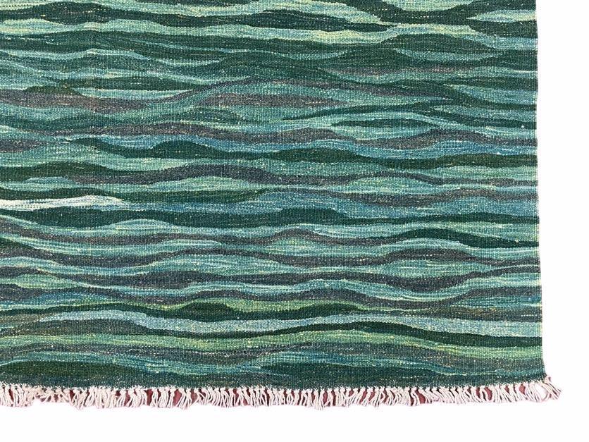 Sea Green Kilim Area Rug, White Blue Red Stripes, Russian Flag Rug, Flatweave Hand Knotted Carpet, Turkish Carpet, Wool, New, 5' 6" x 7' 10" - Jewel Rugs, view 12