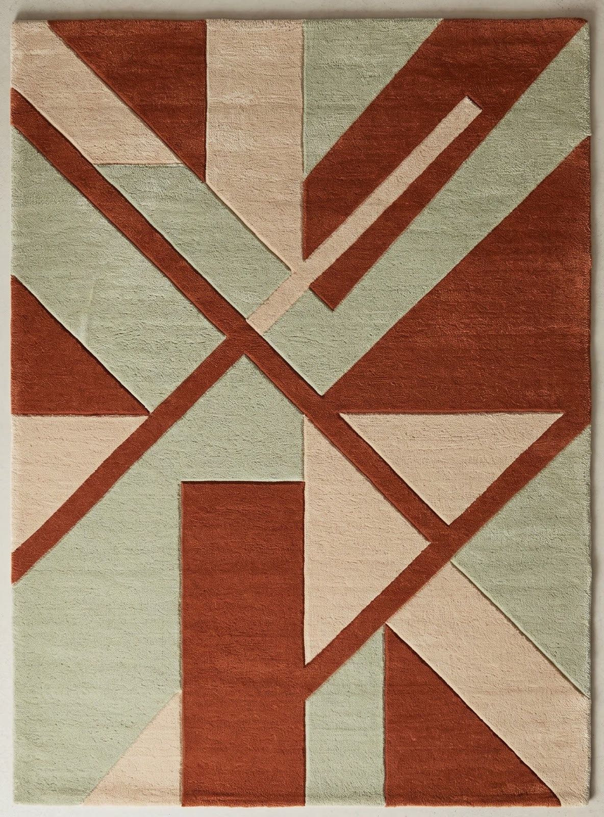 Modern Geometric Hand Tufted Wool Rug | Terracotta, Sage Green & Ivory Contemporary Area Rug — 2x3 ft'