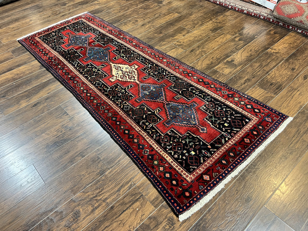 Persian Kurdish Senneh Runner Rug 3x9, Red Navy Blue, Medallions Wool Tribal Runner for Kitchen/Hallway 9ft Antique Handmade Oriental Runner - Jewel Rugs, view 13