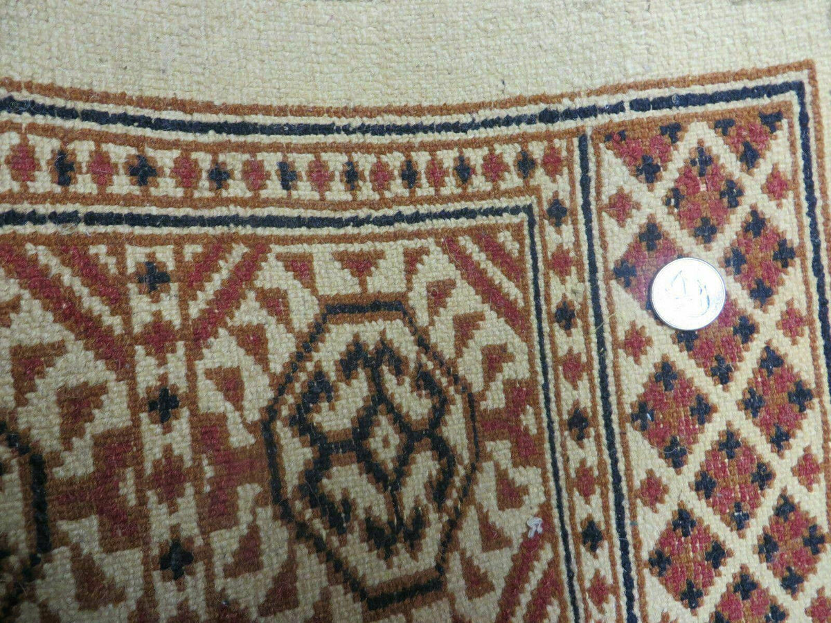 4' X 7' Vintage Handmade Pakistani Turkoman Bokhara Balouch Woven Wool Rug Ivory - Jewel Rugs, view 11