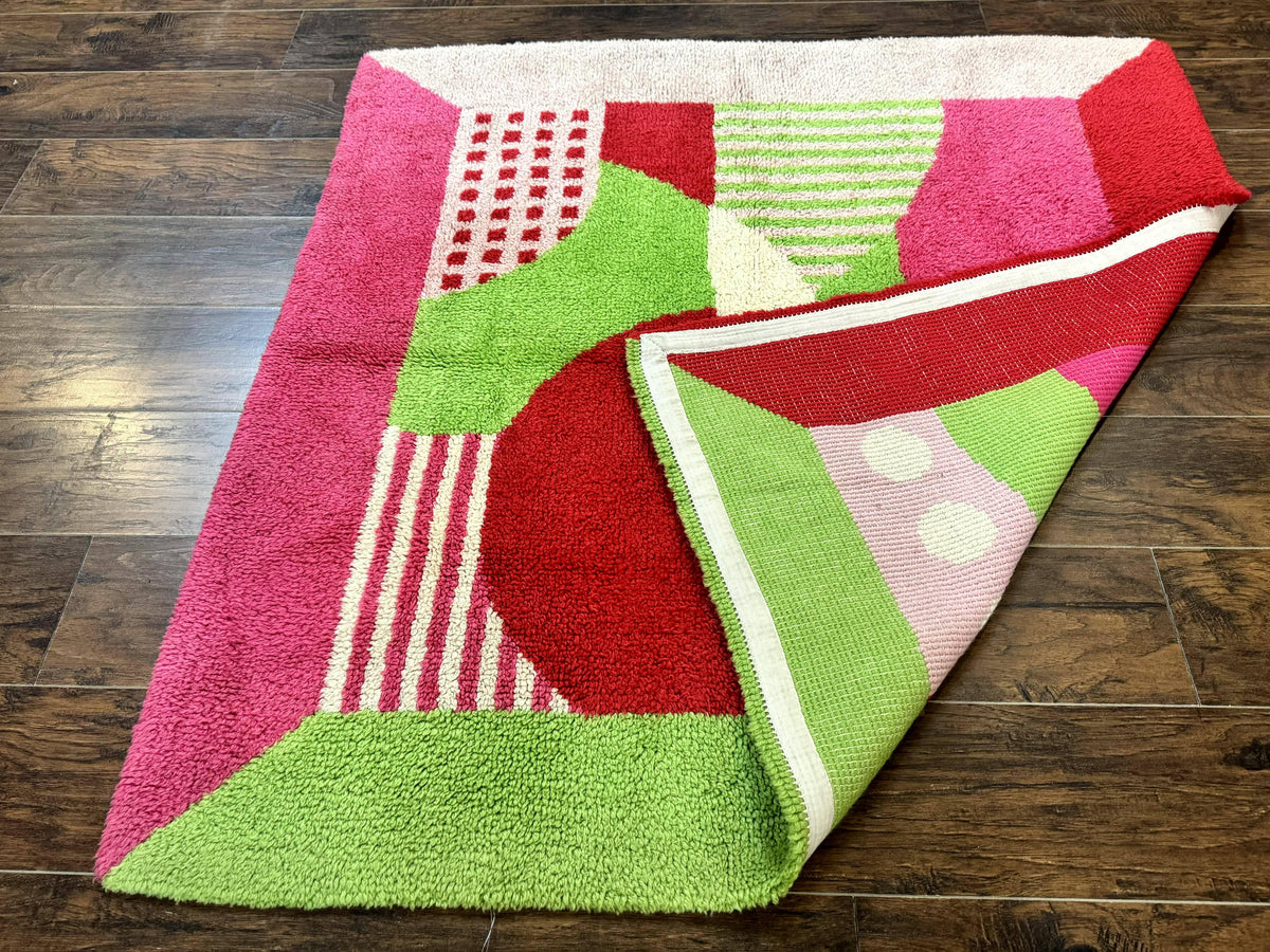 European Shag Rug 4.8 x 4.8, Modern Abstract Design, Green Pink Red, Square Shag Rug, Unique - Jewel Rugs, view 10
