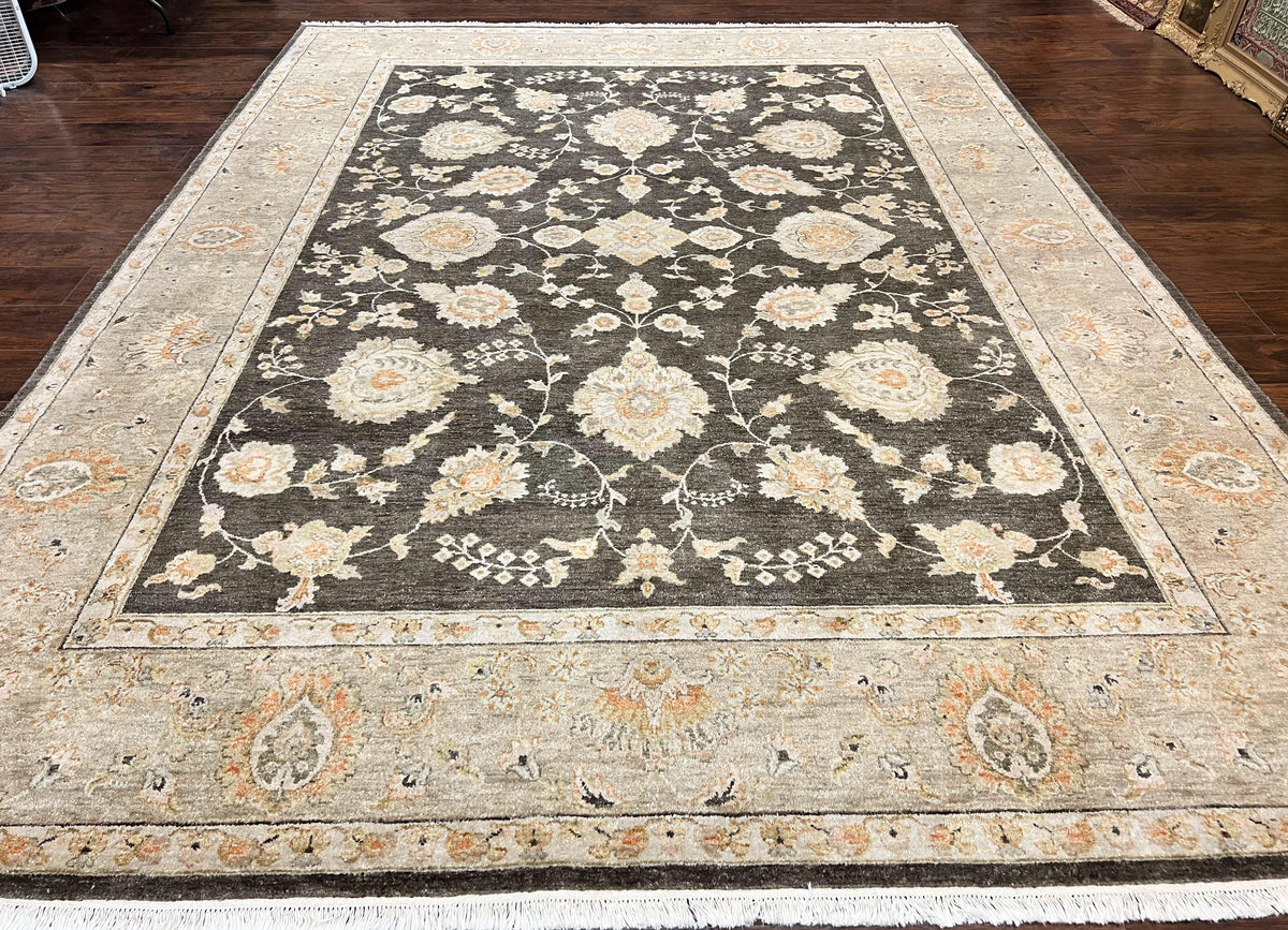 Indo Persian Rug 9x12, Sultanabad Indian Carpet, Dark Brown, Hand Knotted Vintage Wool Rug - Jewel Rugs, view 13