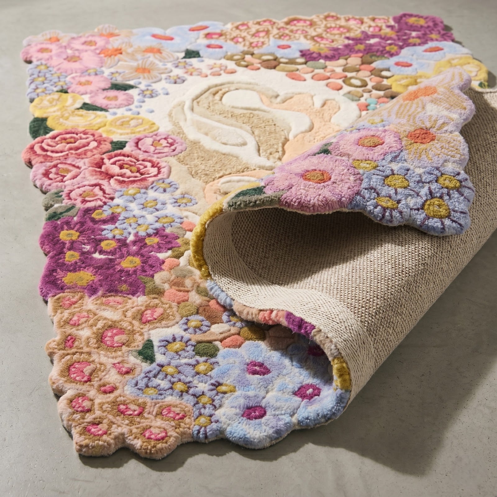 Floral Garden Irregular Hand Tufted Wool Rug | Multicolor Botanical Bloom Statement Area Rug — 2x3 ft'