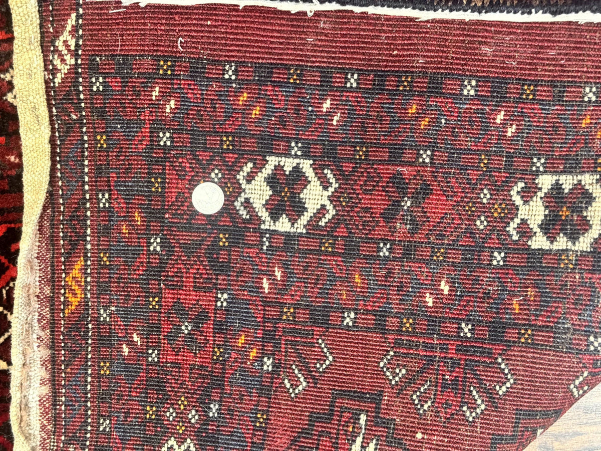 Antique Afghan Turkoman Mafrash Rug 3x5, Red, Hand Knotted, Wool, Tribal Collectible - Jewel Rugs, view 8