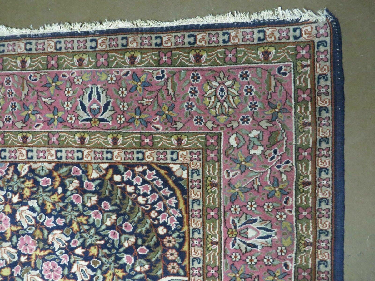 Turkish Sivas Rug 7x11, Navy Blue & Pink, Millifluer Floral Wool Carpet, Vintage - Jewel Rugs, view 8