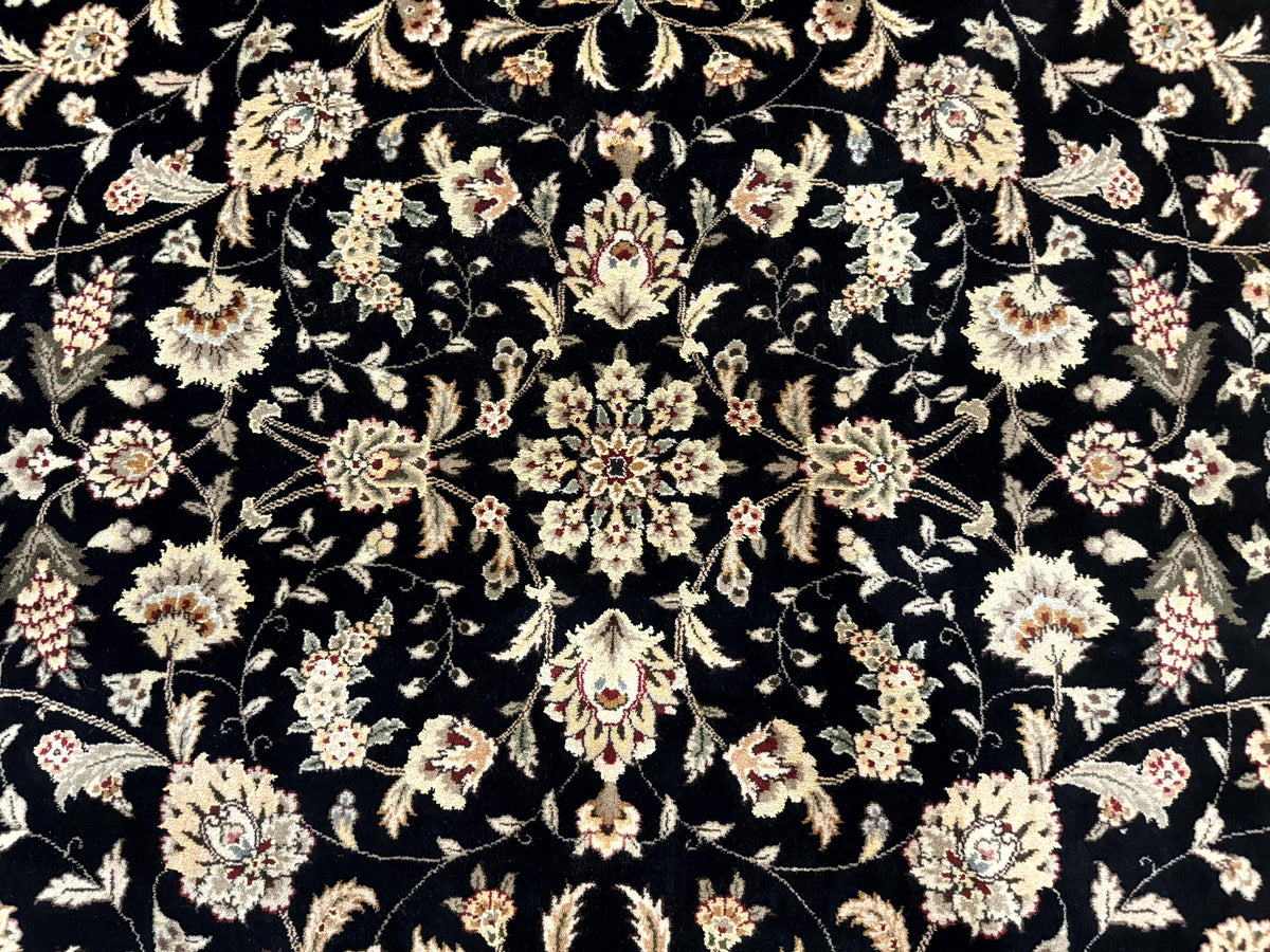 Sino Persian Rug 9x12, Fine Elegant Oriental Carpet 200 KPSI, Black and Dark Red, Allover Floral - Jewel Rugs, view 4