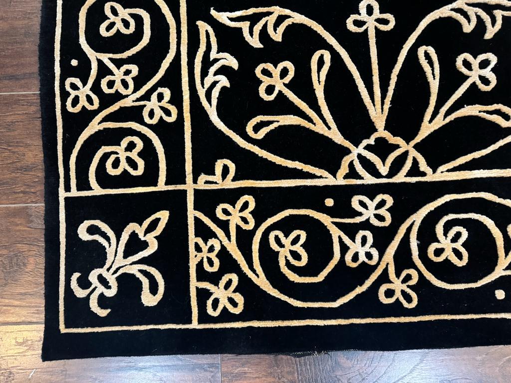 Tibetan Rug 8x10, Wool and Silk, Raised Pattern, Black and Gold, Floral - Jewel Rugs, view 9