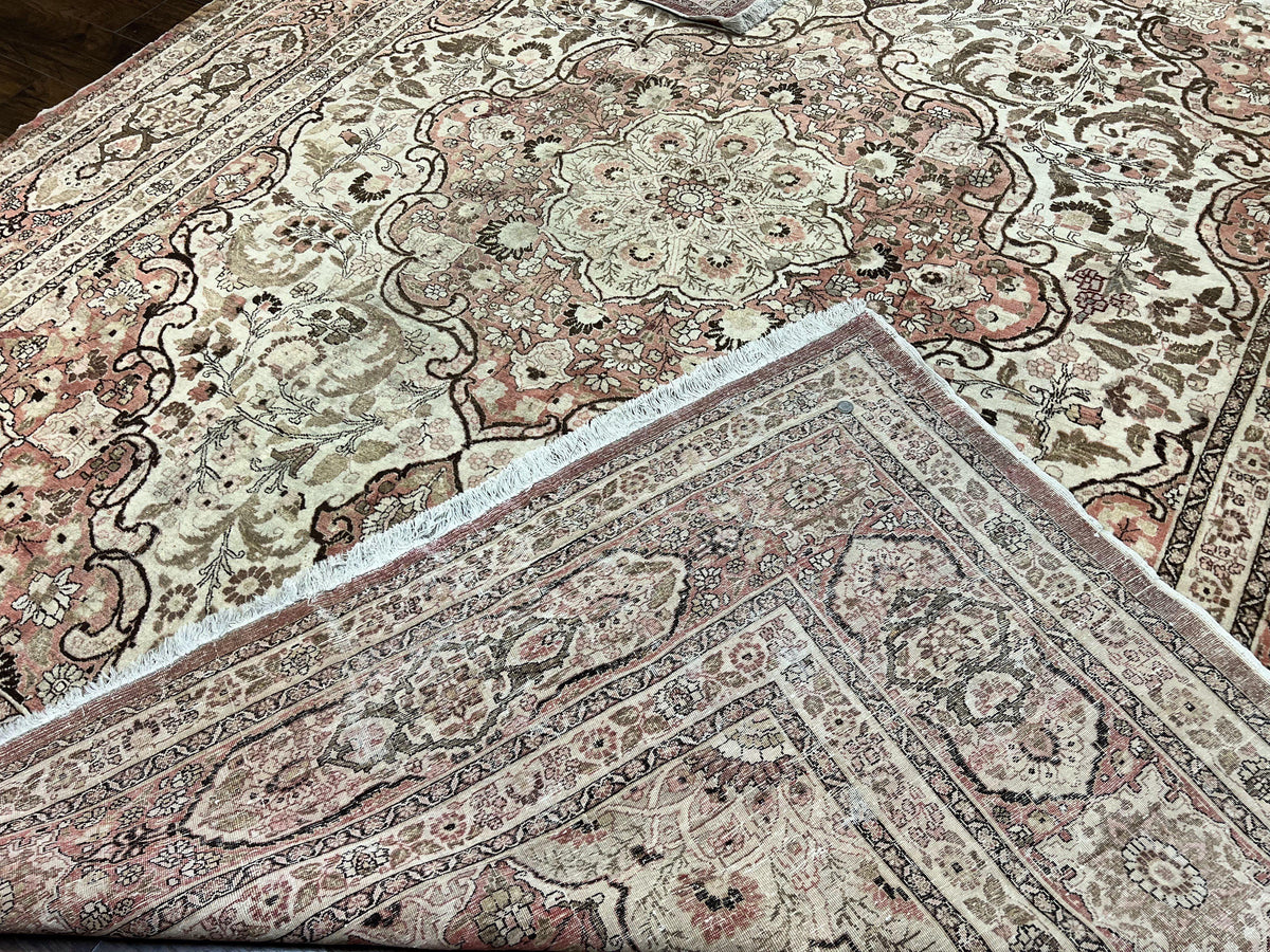Antique Persian Tabriz Rug 10x12, Wool Hand Knotted Oriental Carpet, Beige Light Red, Floral Medallion - Jewel Rugs, view 11