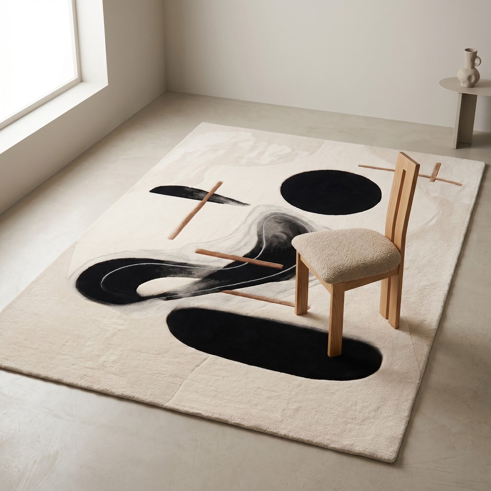 Minimalist Abstract Hand Tufted Wool Rug | Modern Black & Ivory Contemporary Art Area Rug — 2x3 ft'