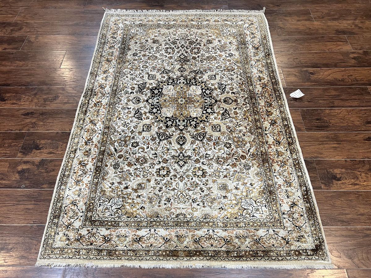 Persian Qum Silk Rug 5x7, Very Fine 60 Raj 475 KPSI, Hand Knotted, Silk on Silk - Jewel Rugs