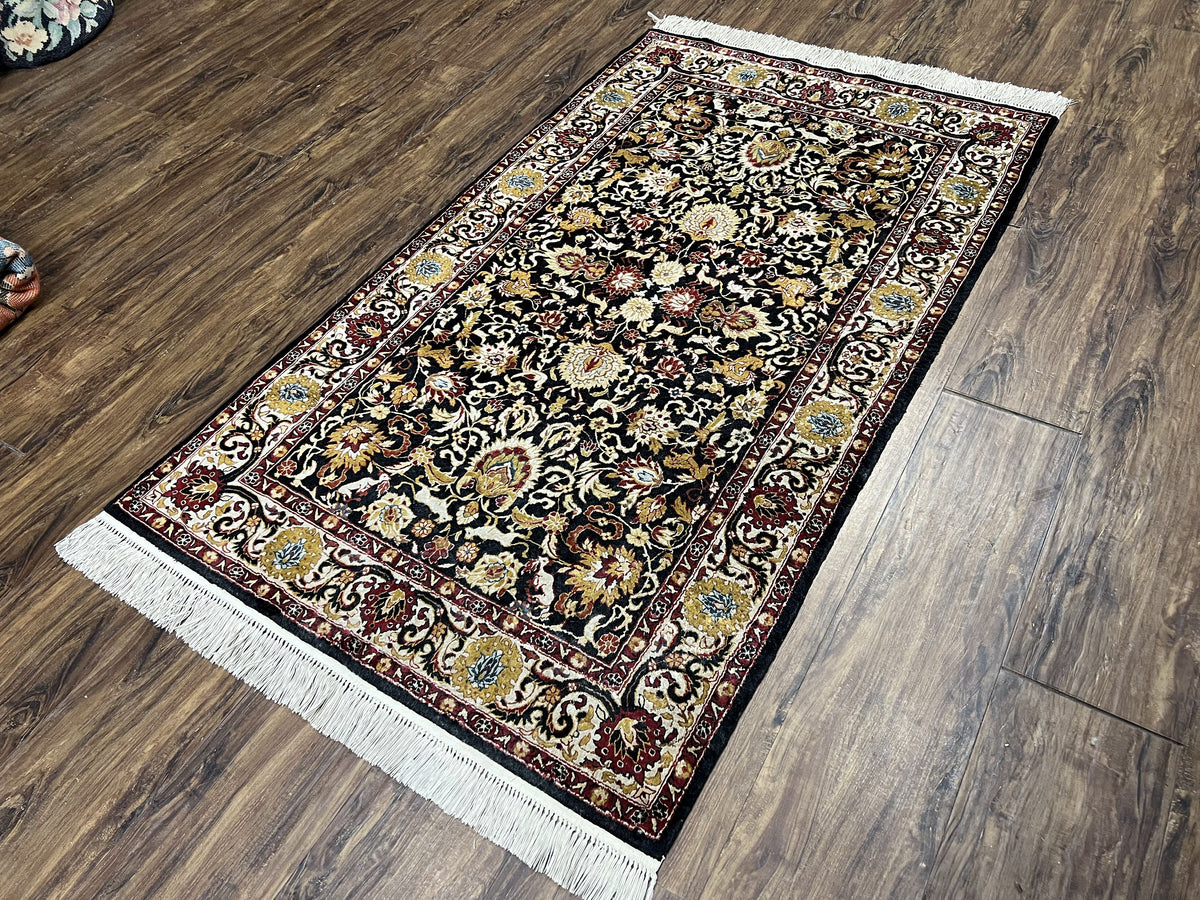 Sino Persian Silk Rug 3x5 Oriental Carpet 3 x 5 Fine Silk Rug, Black Ivory Gold, Animal Motifs, Flowers, High Quality, Vintage Silk Rug Wow - Jewel Rugs, view 12