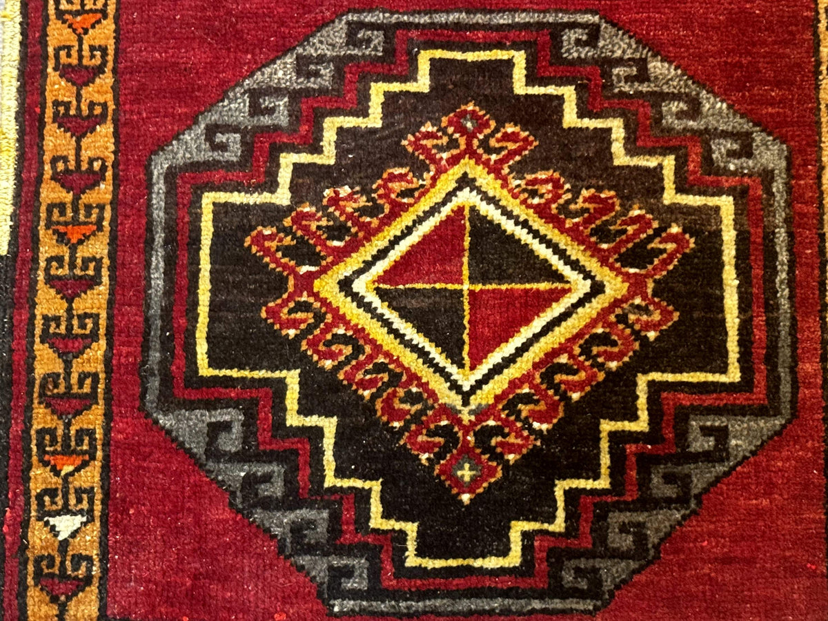 Small Antique Turkish Yastik Rug 2x3, Double Medallions, Geometric, Red, Wool - Jewel Rugs, view 5