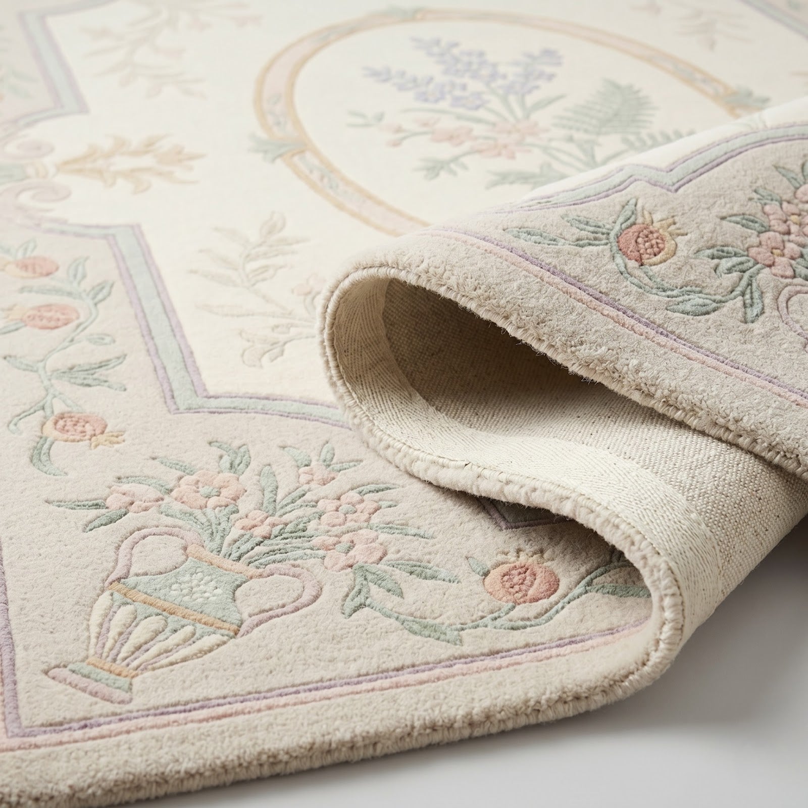 French Provincial Floral Hand Tufted Wool Rug | Pastel Botanical Medallion Area Rug — 2x3 ft'