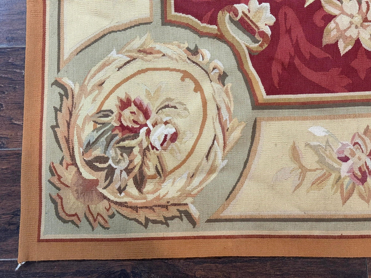Aubusson Rug 4x6, Red, Floral, European Design, Vintage, Wool - Jewel Rugs, view 9