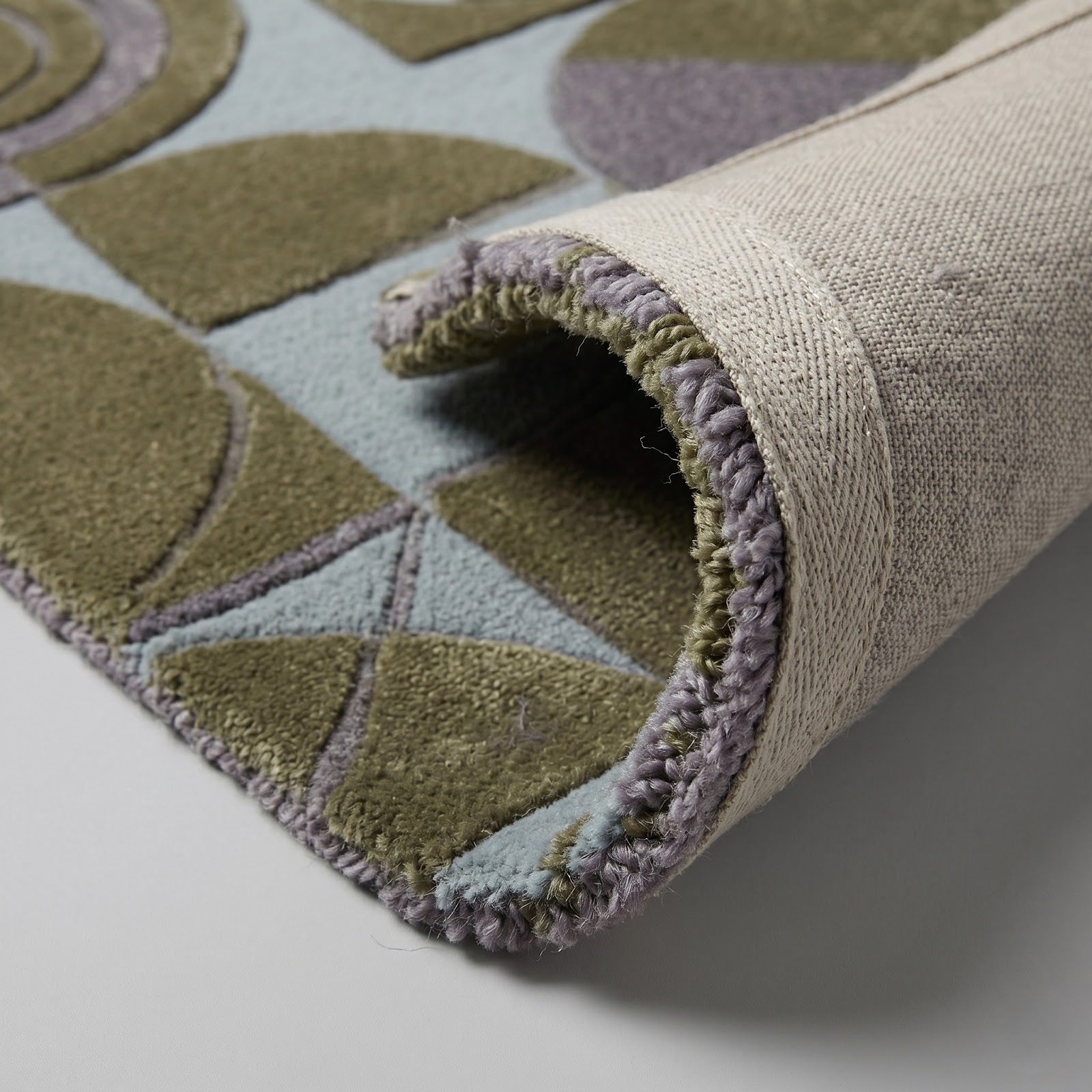 Modern Geometric Circles Hand Tufted Wool Rug | Sage Green & Mist Blue Abstract Area Rug — 2x3 ft'