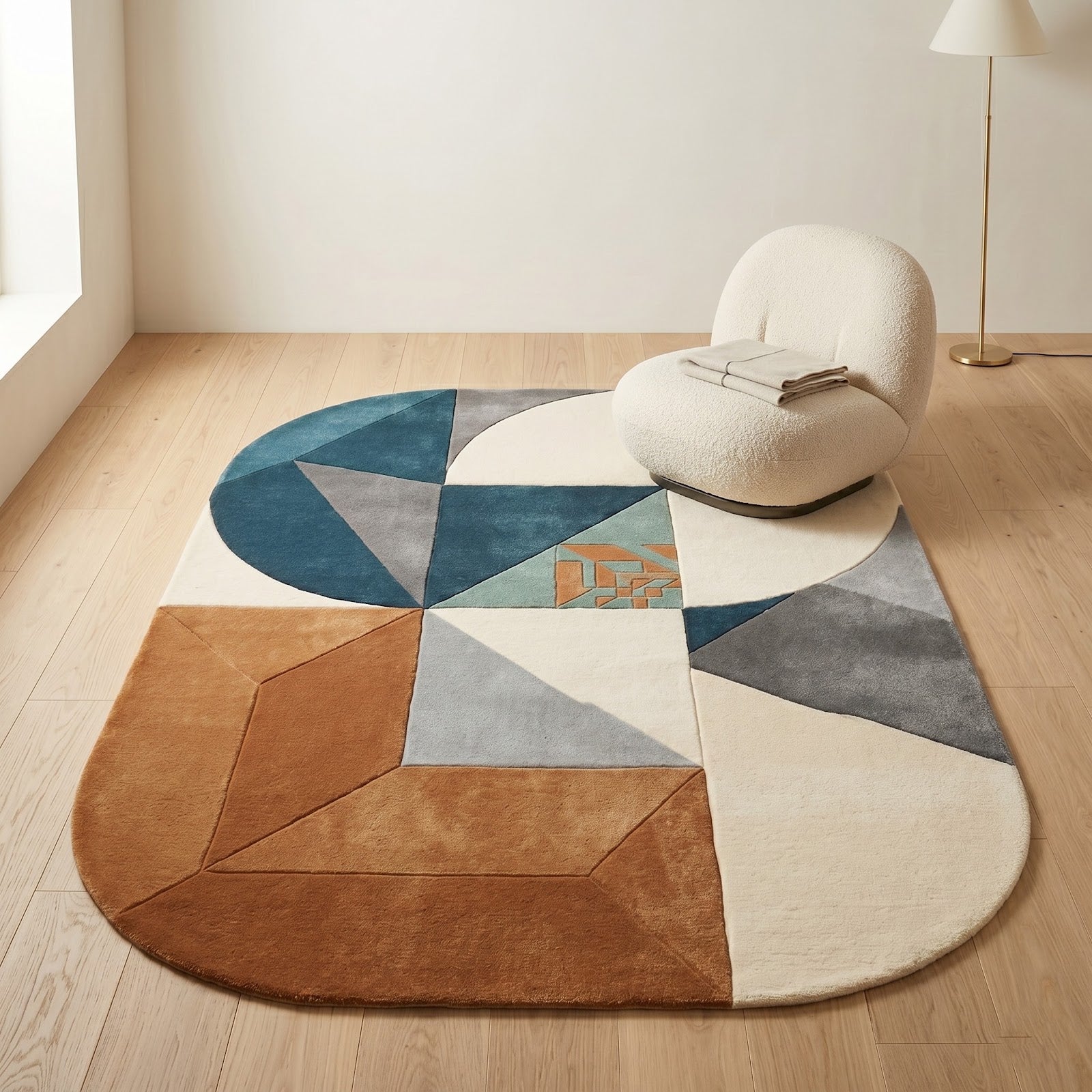 Irregular Geometric Hand Tufted Wool Rug | Modern Abstract Blue Brown Contemporary Area Rug — 2x3 ft'