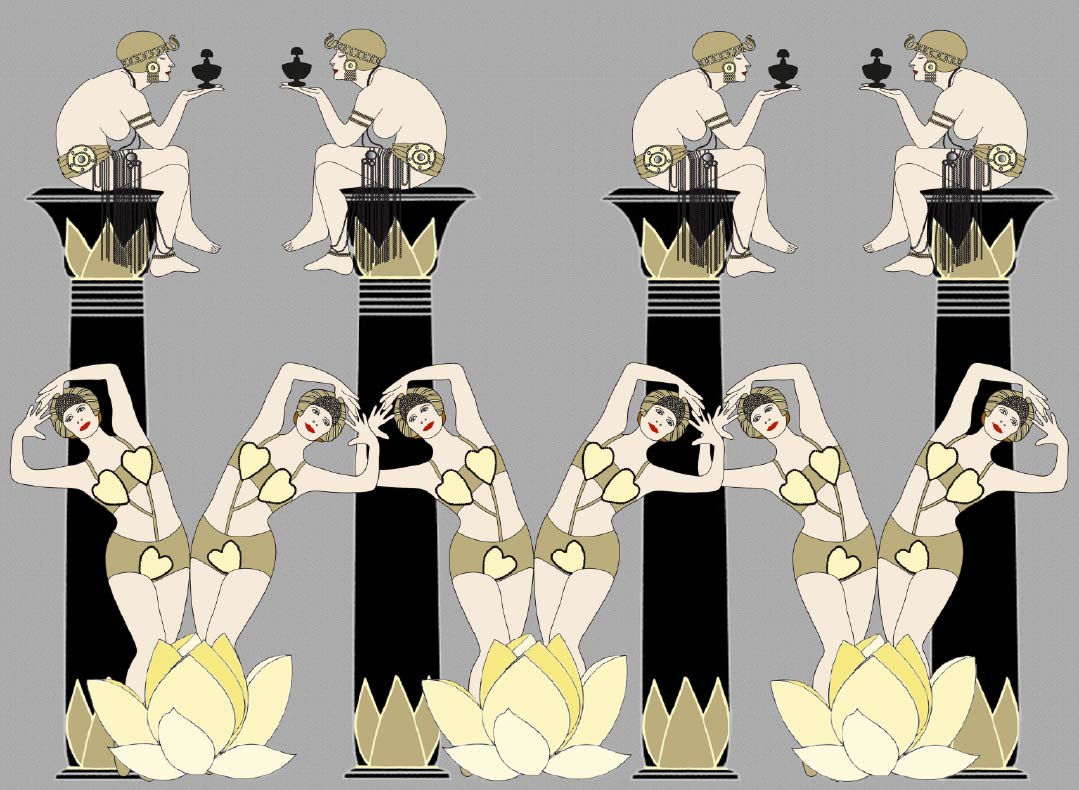 CUSTOM ART DECO EGYPTIAN REVIVAL LOTUS GIRLS WALLPAPER Yellow by Art Decor Designs image 0