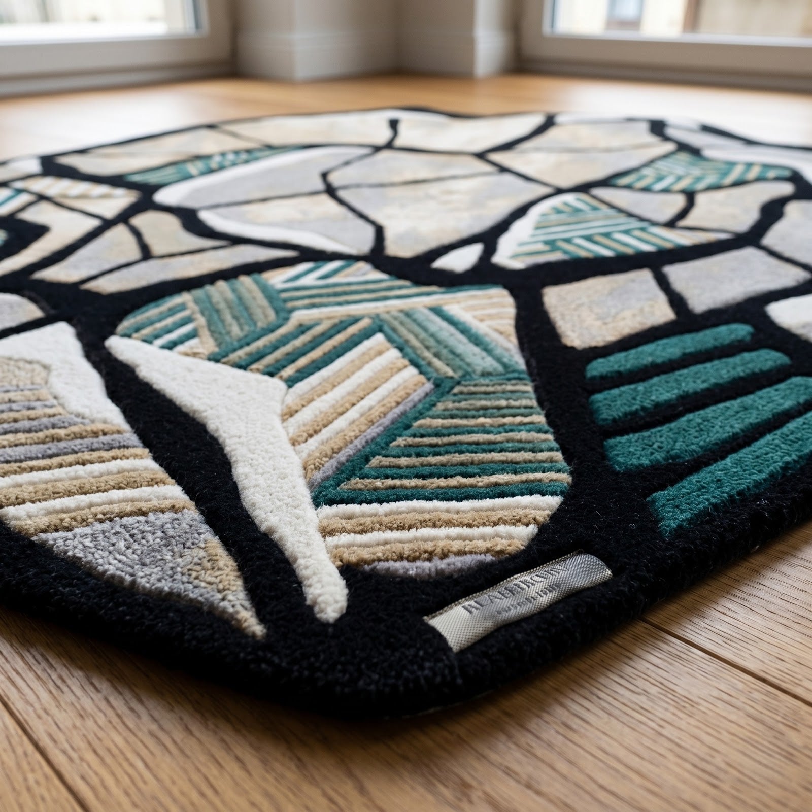 Irregular Mosaic Hand Tufted Wool Rug | Abstract Stone Pattern Green & Beige Contemporary Area Rug — 2x3 ft'