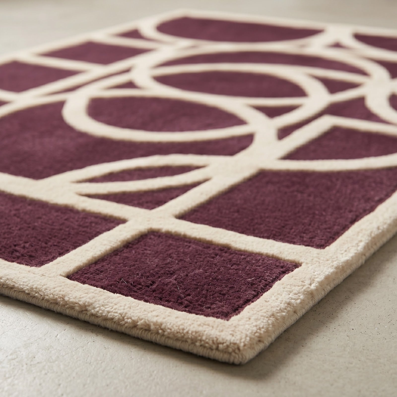 Art Deco Geometric Hand Tufted Wool Rug | Plum Purple & Ivory Contemporary Area Rug — 2x3 ft'