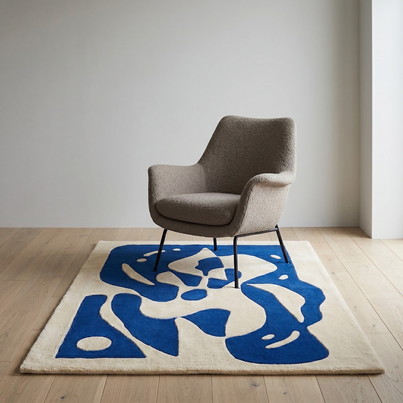 Botanical Silhouette Hand Tufted Wool Rug | Cobalt Blue & Ivory Abstract Floral Area Rug — 2x3 ft'