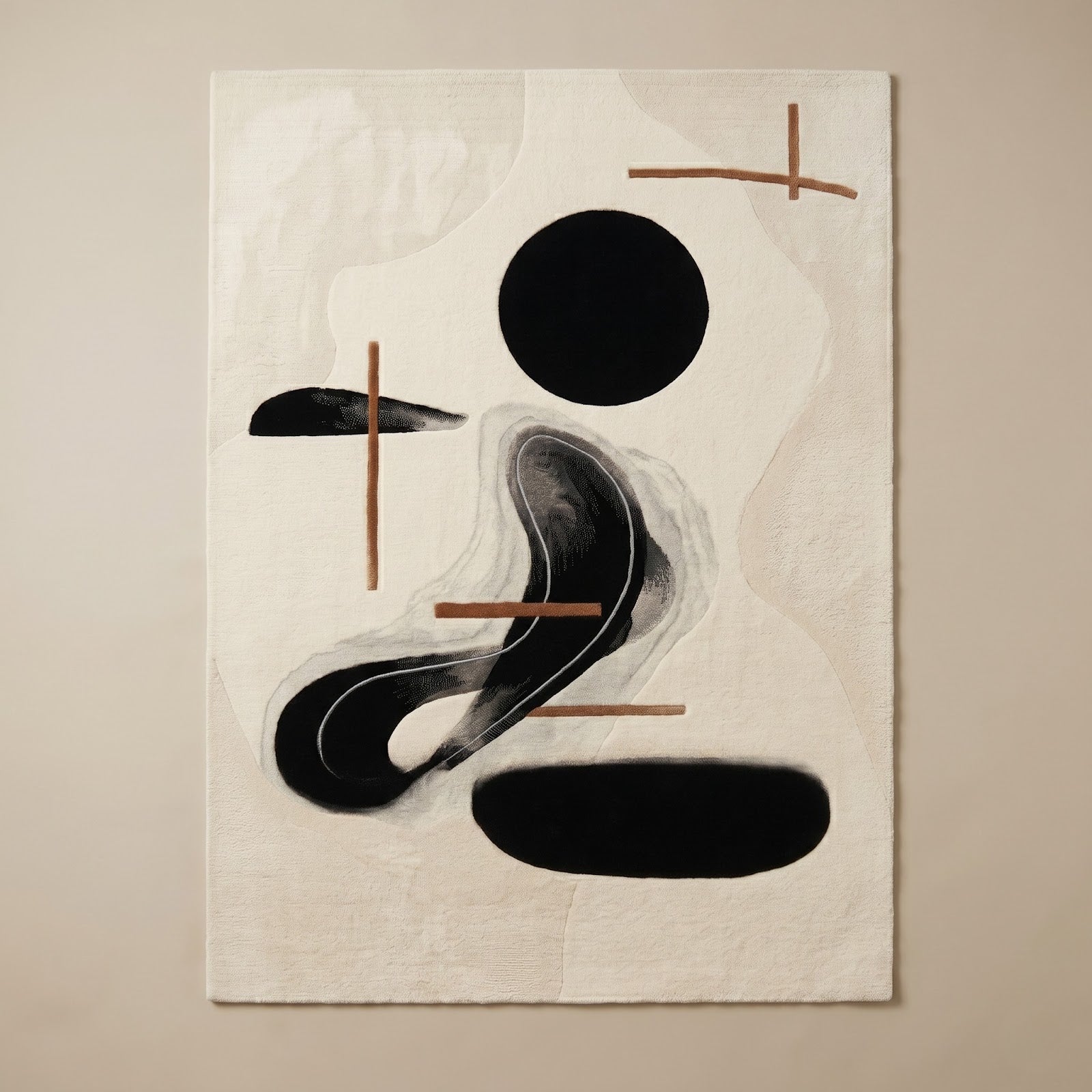 Minimalist Abstract Hand Tufted Wool Rug | Modern Black & Ivory Contemporary Art Area Rug — 2x3 ft'
