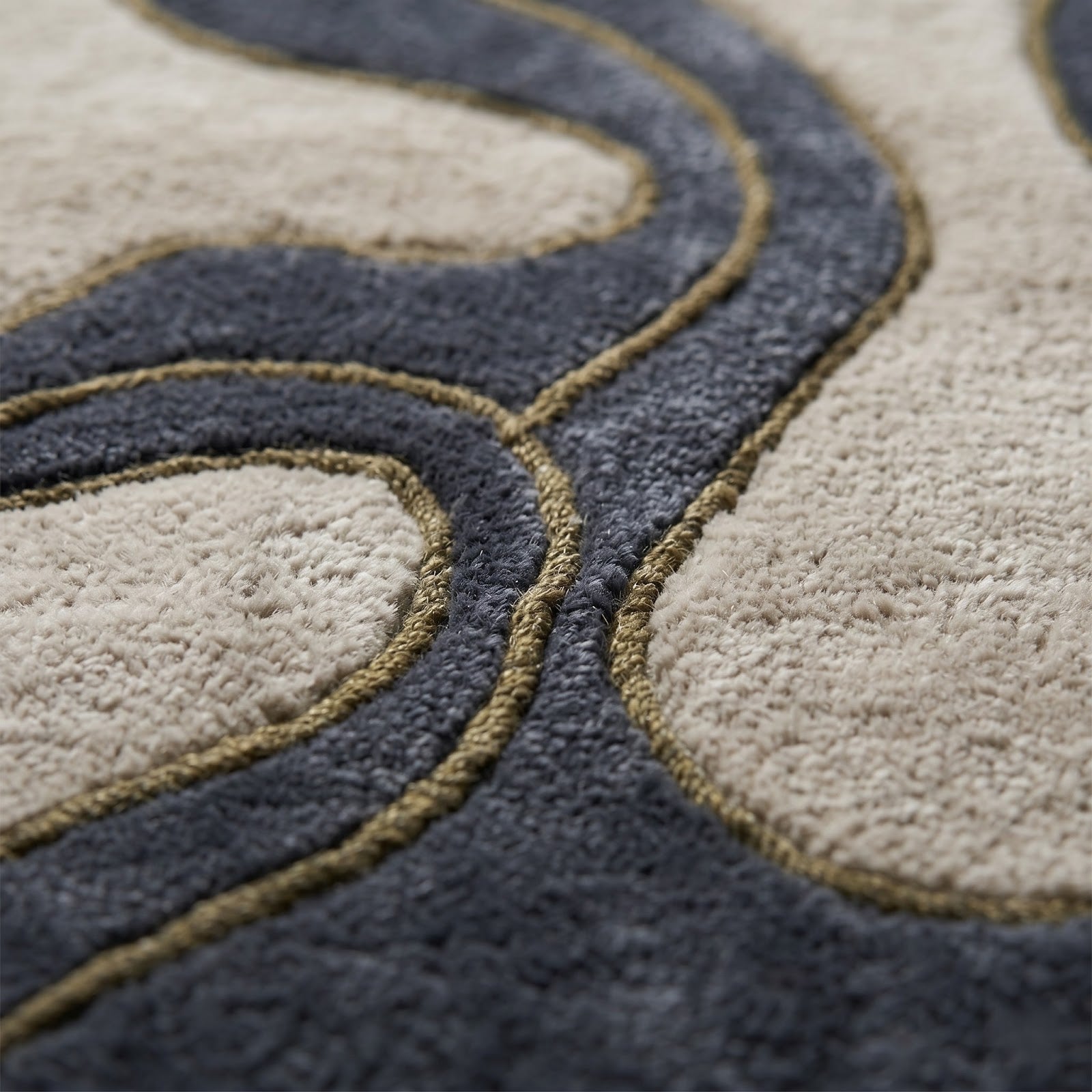 Organic Flow Hand Tufted Wool Rug | Slate Blue & Ivory Biomorphic Irregular Area Rug — 2x3 ft'