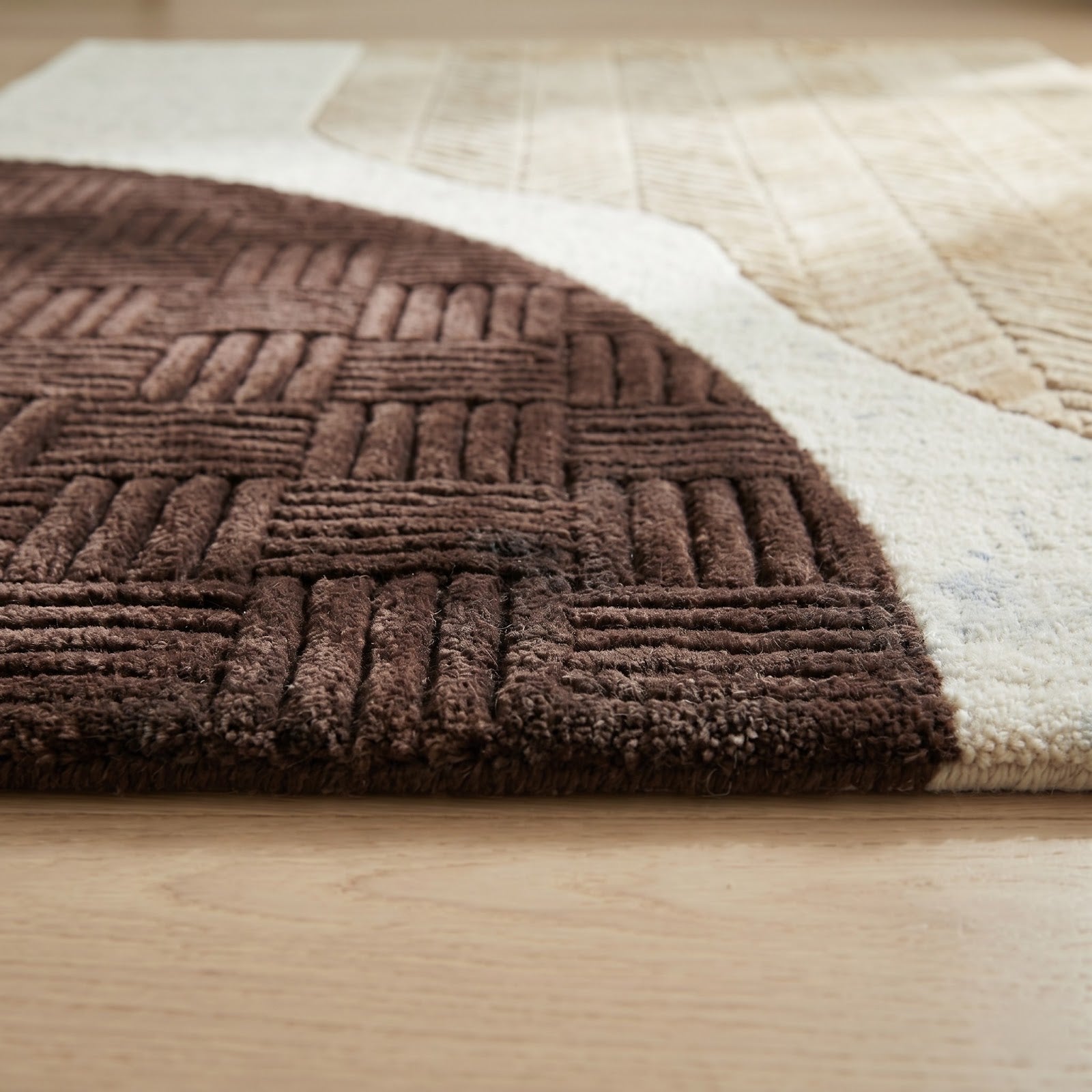 Textured Organic Hand Tufted Wool Rug | Beige, Ivory & Chocolate Brown Contemporary Area Rug — 2x3 ft'