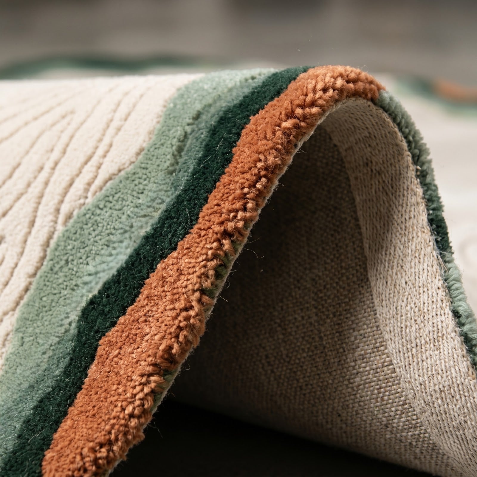 Organic Contour Hand Tufted Wool Rug | Irregular Topographic Area Rug in Ivory Green & Terracotta — 2x3 ft'