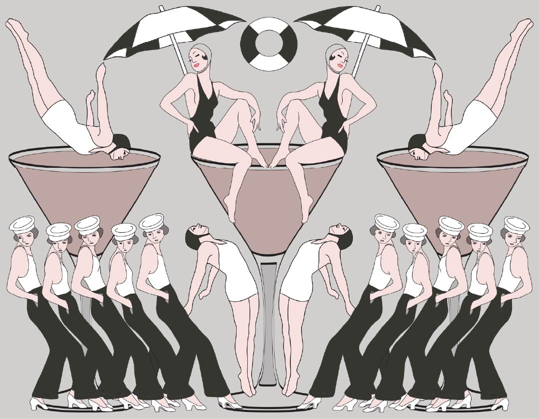 CUSTOM ART DECO SWIMMERS WALLPAPER Black/Grey by Art Decor Designs image 0