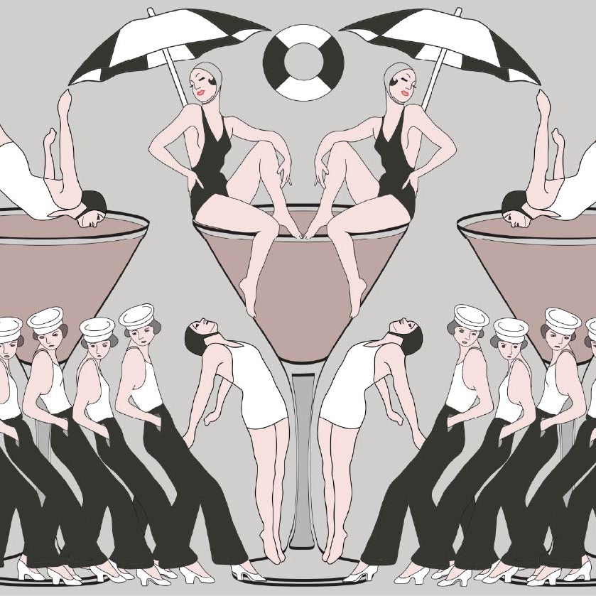 CUSTOM ART DECO SWIMMERS WALLPAPER Black/Grey by Art Decor Designs image 0