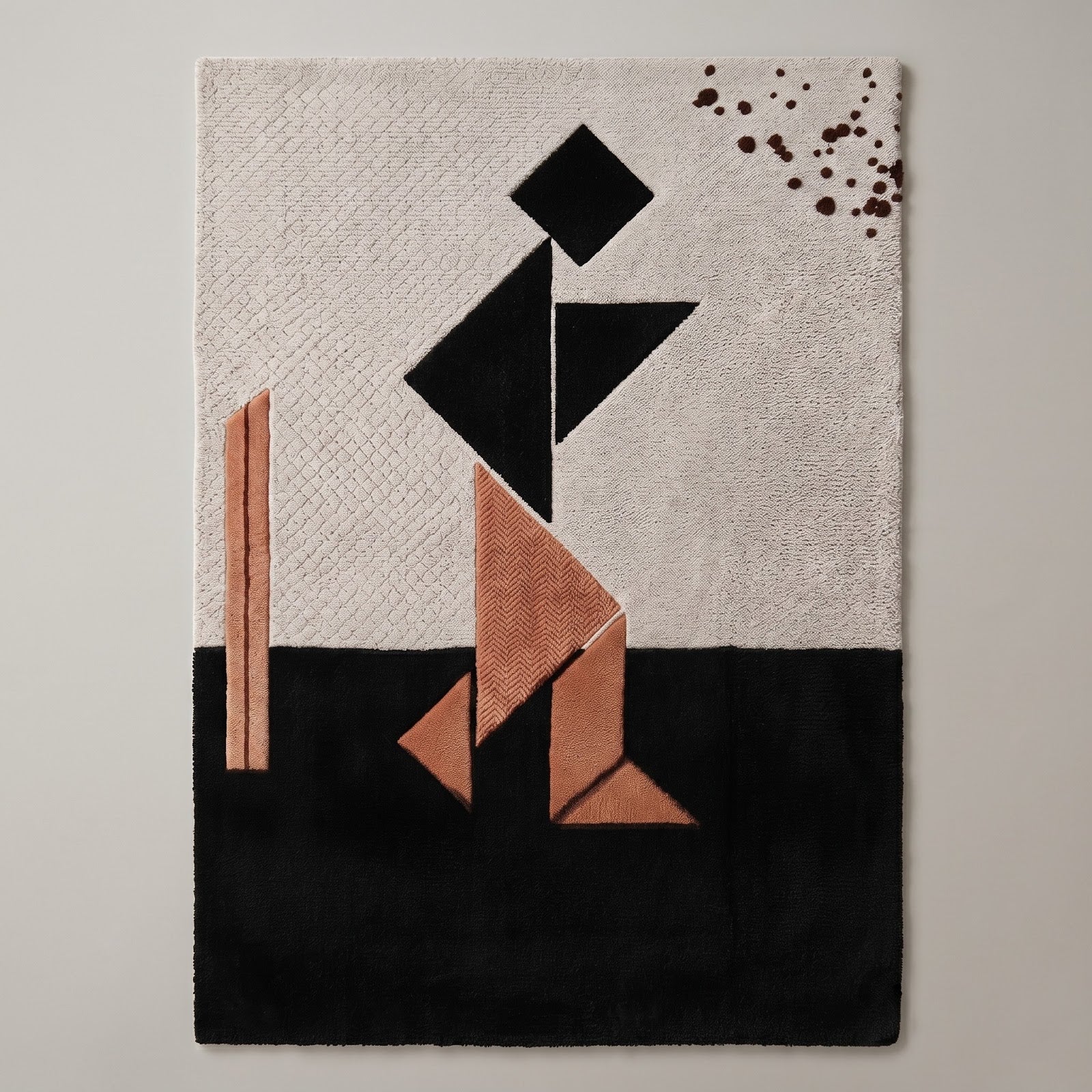 Abstract Geometric Hand Tufted Wool Rug | Modern Minimalist Art Area Rug in Black, Ivory & Terracotta — 2x3 ft'